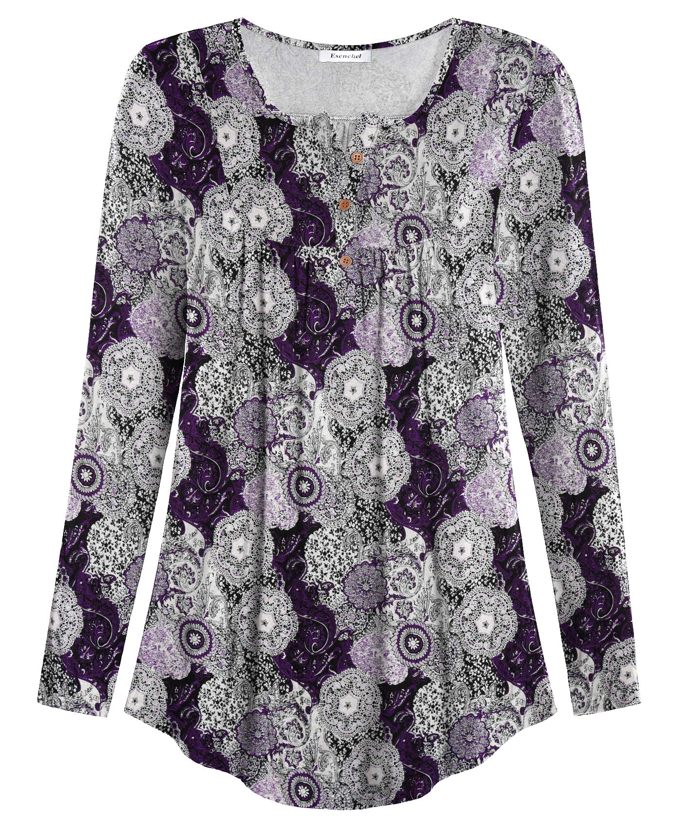 ESENCHEL Women's Long Sleeve Flowy Tunic Blouse - Stylish Casual Top for Leggings | Perfect for Work, Date Night & Everyday Wear