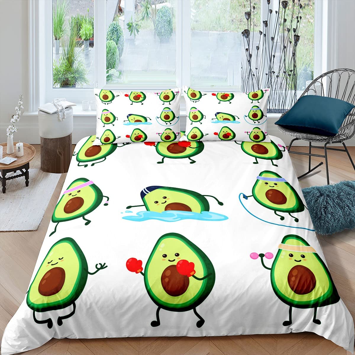 Erosebridal Avocado Bedding Set - Twin Size Cartoon Fruit Duvet Cover for Kids Boys & Girls | Funny Cute Green White Quilt Cover with Sports Game Theme | Perfect for Children's Bedroom, Sleepovers & Playroom Decor
