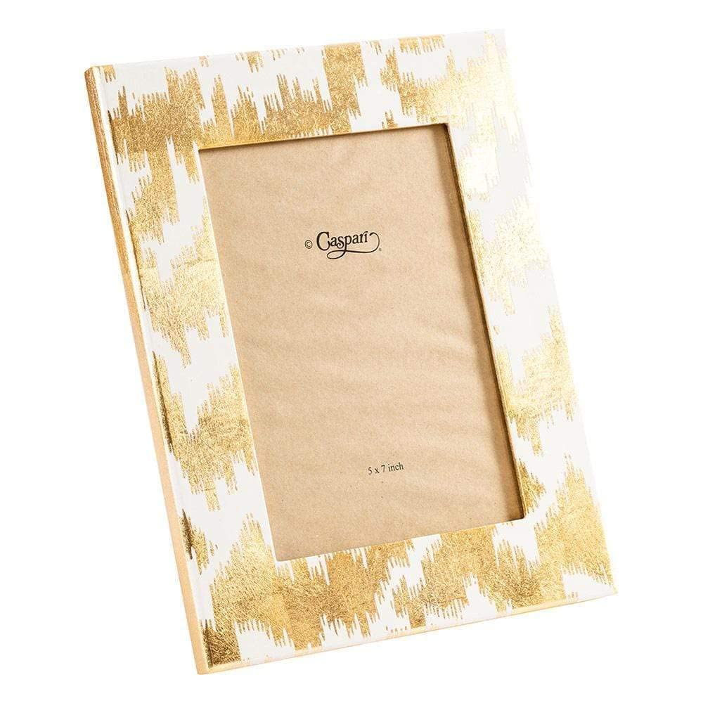 5x7 Modern Moire Gold and Black Photo Frame - Caspari Lacquer Picture Frames for Wall Display, Tabletop Decor, and Home Office Aesthetics