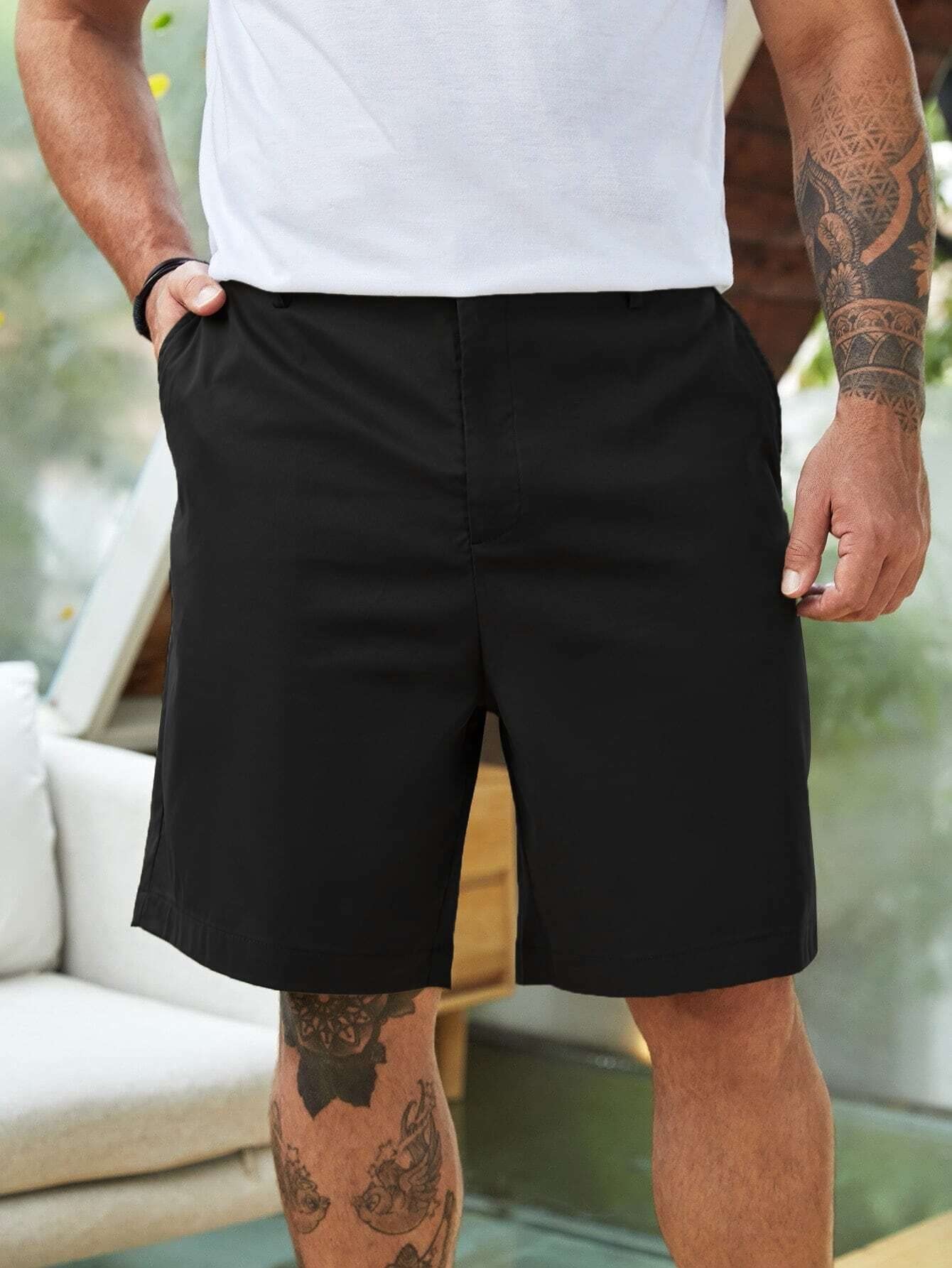 HDZWW Men's Casual Shorts - Solid Color Slant Pocket Summer Beach Shorts for Extended Sizes (1XL, Black) | Perfect for Outdoor Activities, Vacation & Lounge Wear