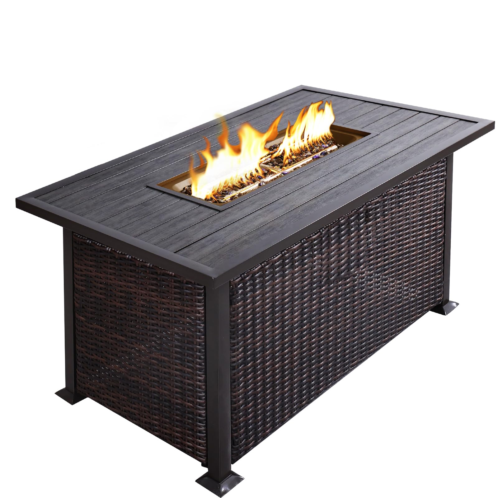 NOBLEMOOD 48 Inch CSA Certified Propane Fire Pit Table - 50,000 BTU Outdoor Gas Fire Pit with Glass Beads & Aluminum Table Top - Waterproof Cover Included - Perfect for Patio, Backyard, Garden & Poolside Gatherings