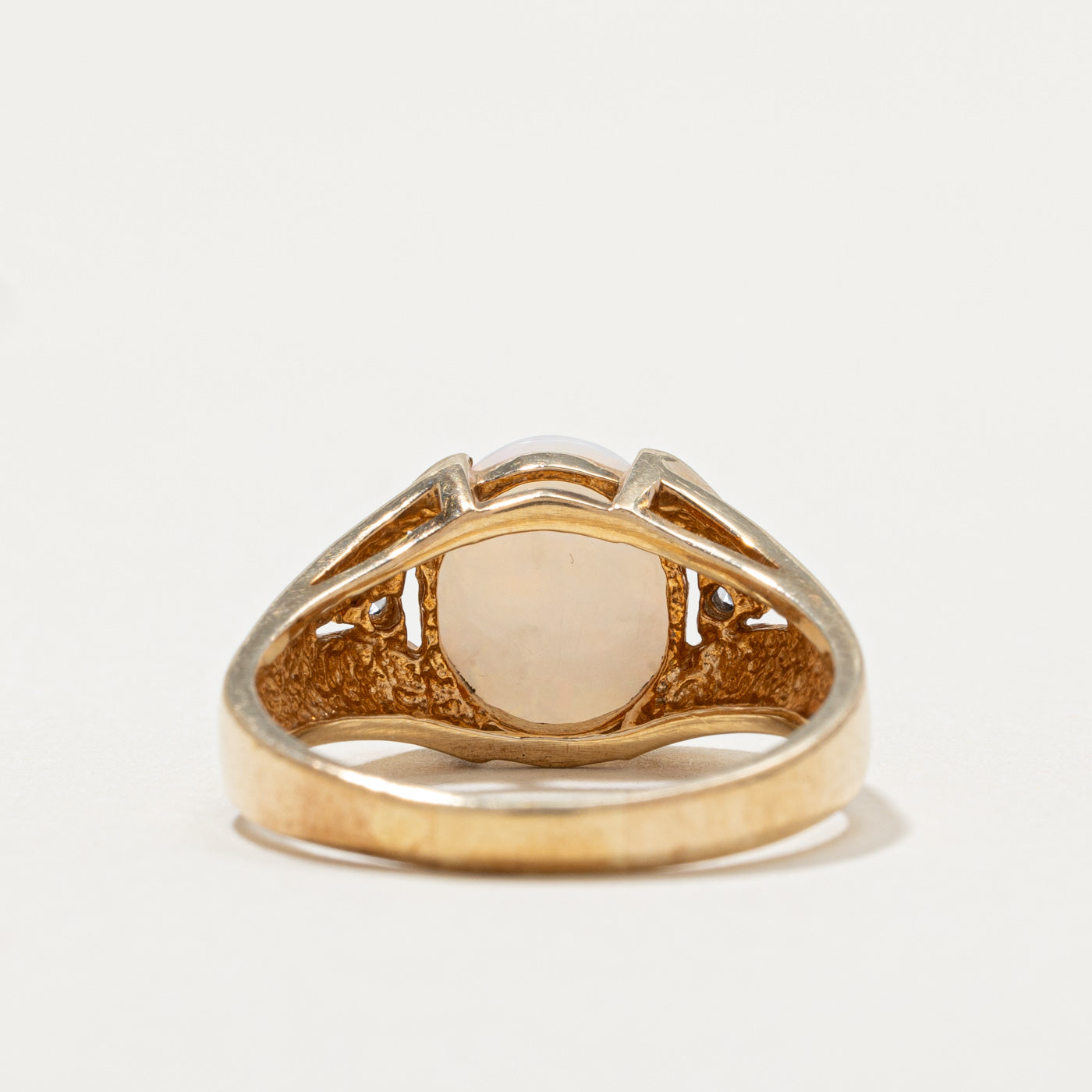 Opal and Diamond Grooved Tapered Ring - 1.52ct Opal with 0.03ctw Diamond Accents - Size 8.75 - Elegant Wedding Band, Anniversary Gift, or Statement Jewelry for Special Occasions