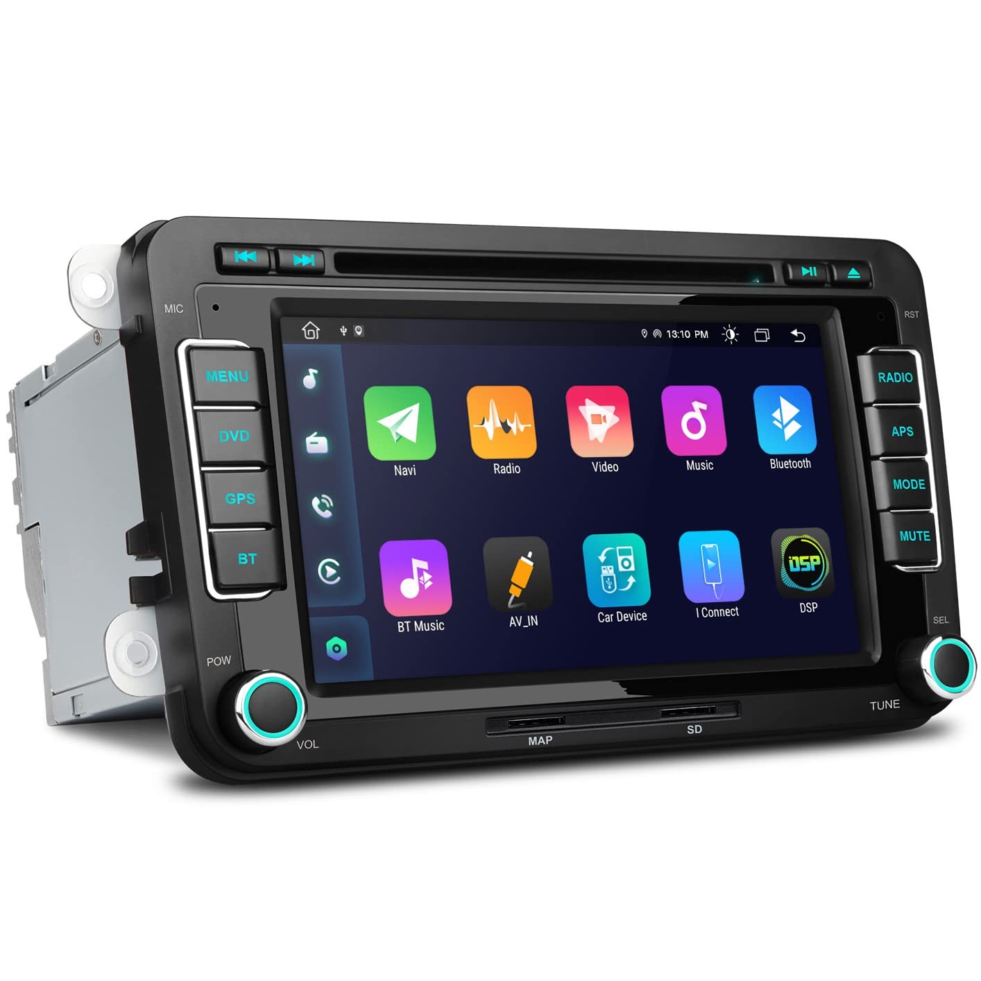 XTRONS 7 Inch Android 13 Car Stereo with Octa Core, GPS Navigation, 4G WiFi, Wireless CarPlay, DSP, Bluetooth - Double Din DVD Player for VW Seat Skoda - Perfect for Road Trips & Daily Commuting