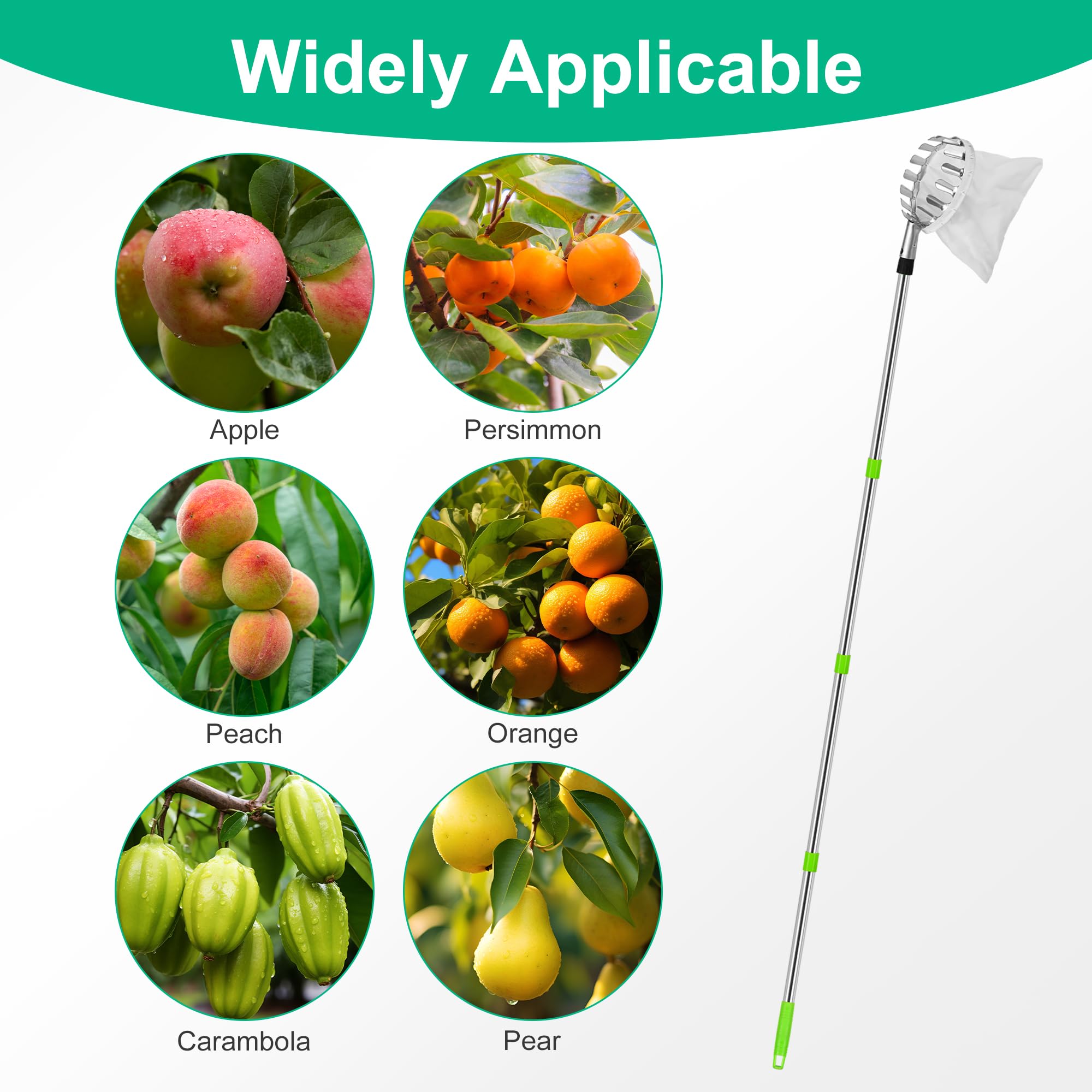 Stainless Steel Fruit Picker Tool with Fabric Bag - Lightweight Apple Harvester, Easy Assemble Fruit Grabber for Orchard & Garden Harvesting (2-Pack) - Perfect for Home Gardeners & Commercial Fruit Picking