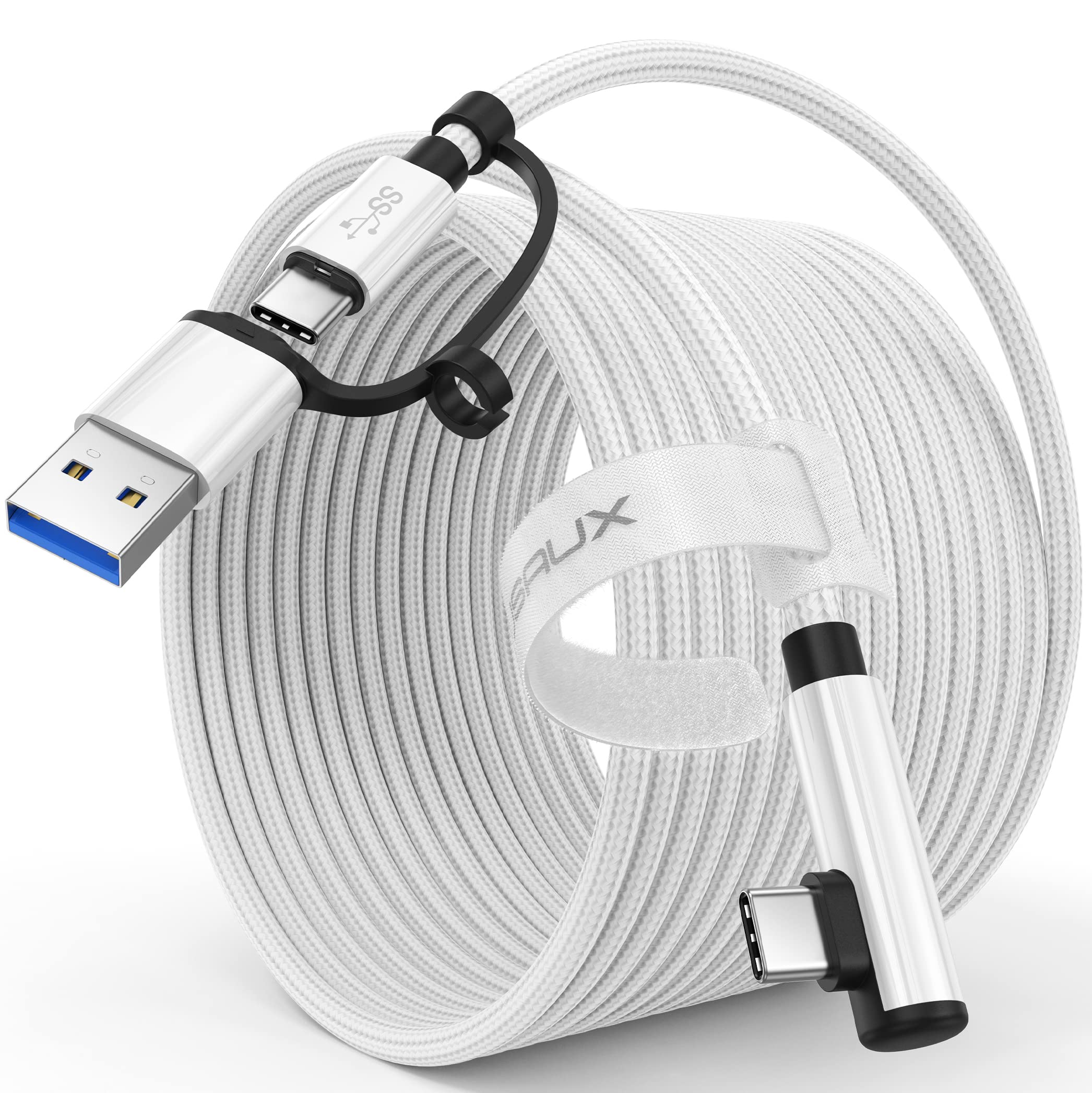 JSAUX 5m USB 3.0 High-Speed VR Link Cable 2-in-1 for Oculus Quest 2/Pico 4/Meta & PC/Steam VR - Data Transfer Adapter for VR Headsets & Gaming PCs - Perfect for Immersive Virtual Reality Experiences & PC Gaming Setups