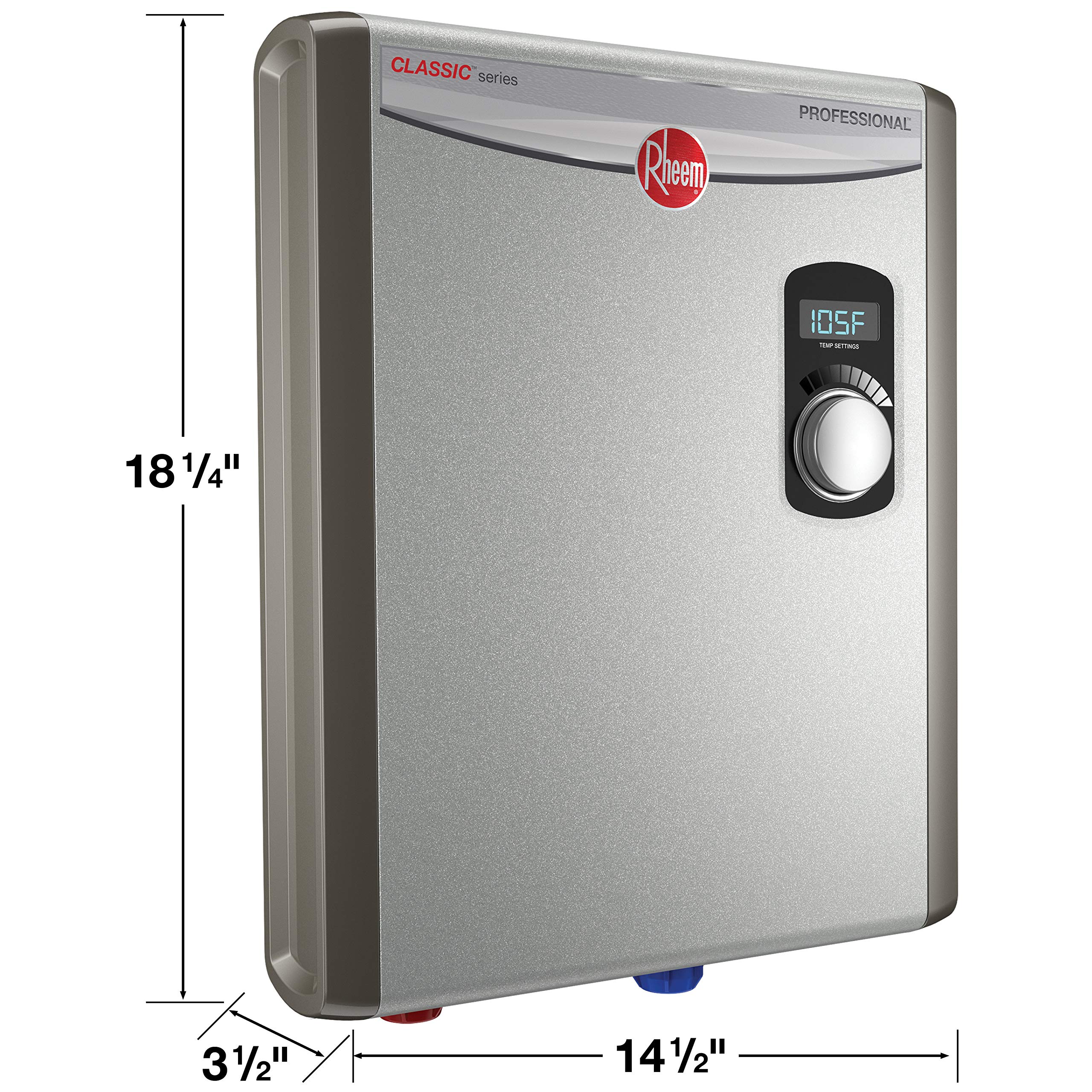 Rheem 18kW 240V Tankless Electric Water Heater - Energy Efficient On-Demand Hot Water System for Home, Bathroom & Kitchen (Gray) - Perfect for Showers, Washing Dishes & Laundry