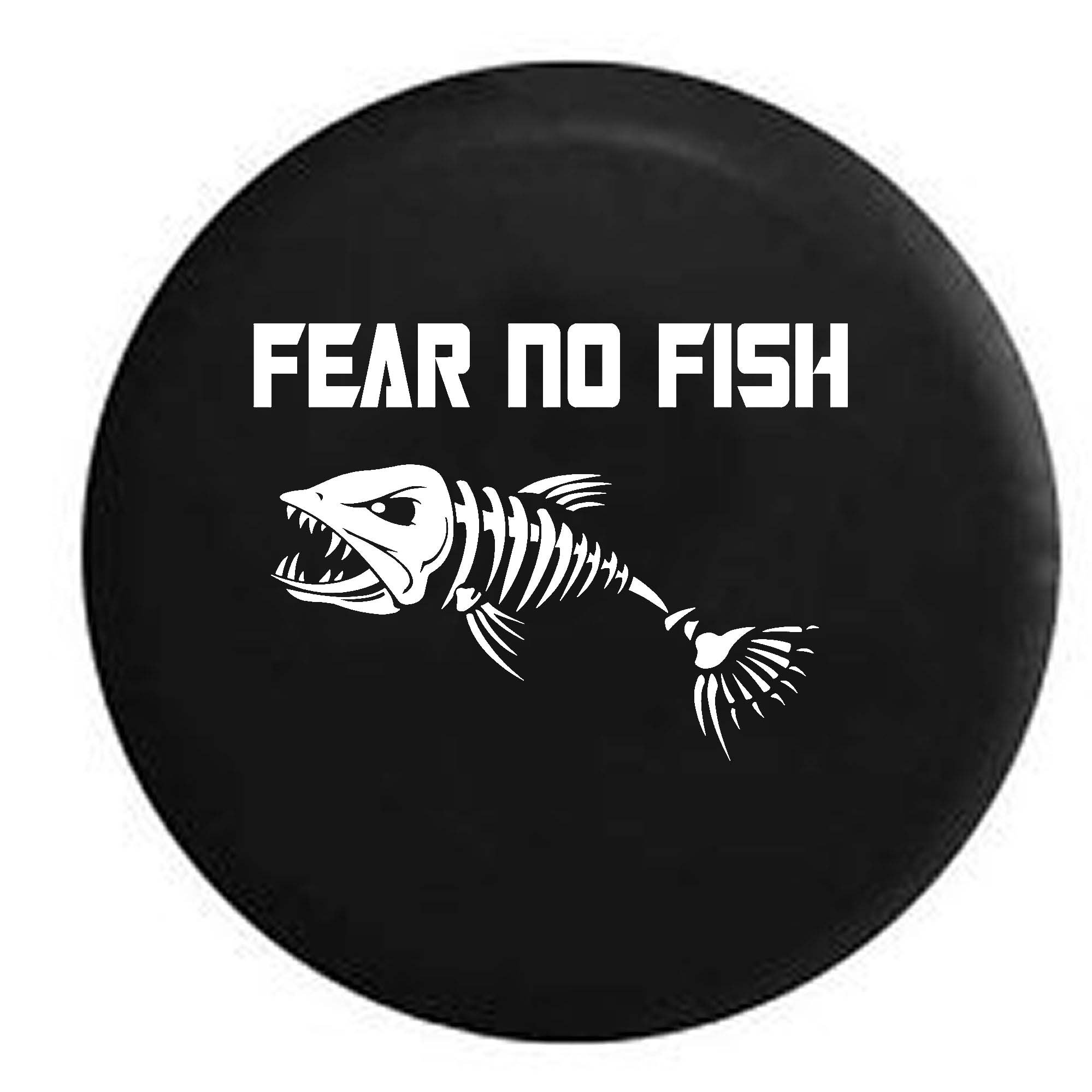 Pike Fear No Fish Skeleton Fishing & Hunting RV Spare Tire Cover - 31 Inch Black - Perfect for Bass, Walleye Trailers & Outdoor Adventures