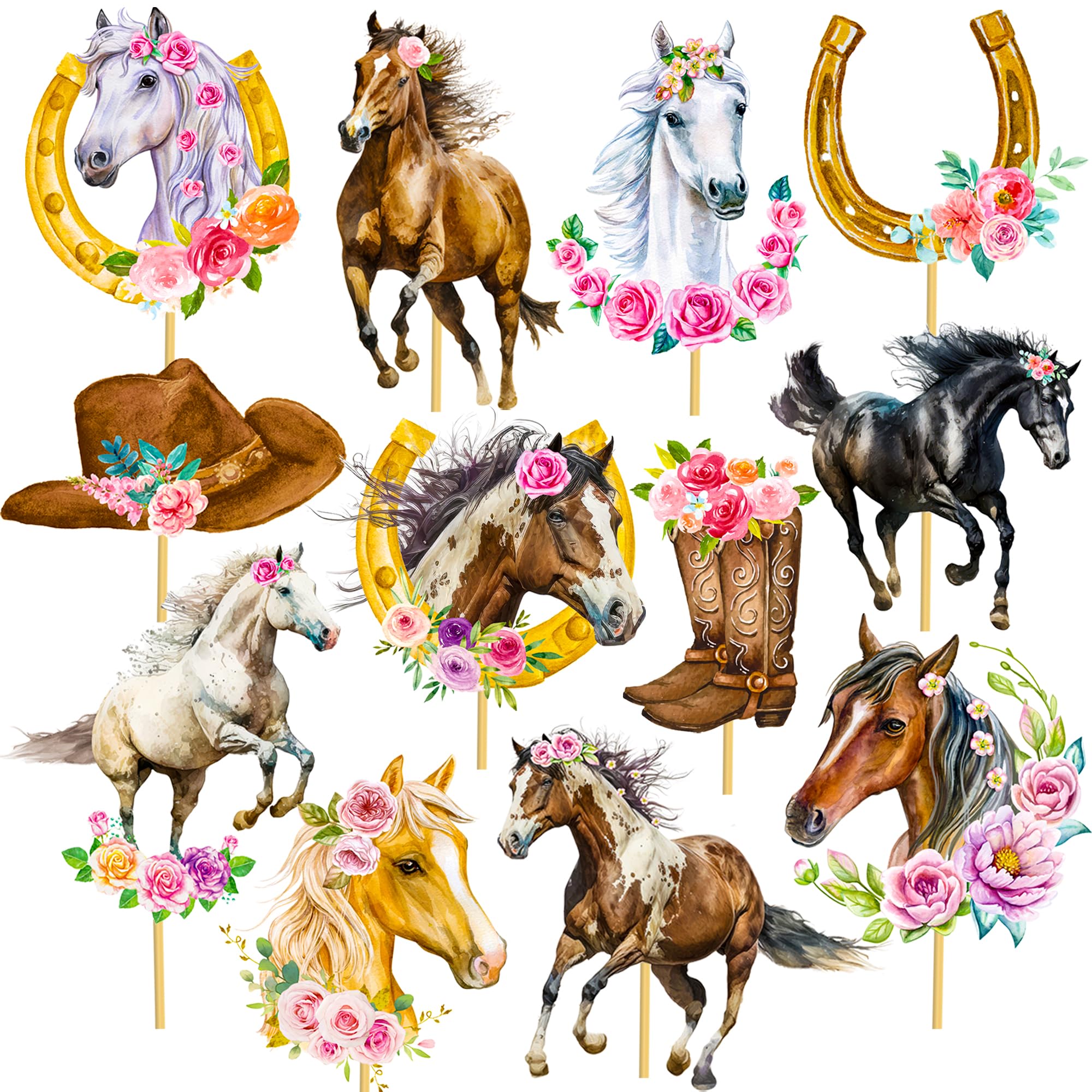 Cowgirl Party Decorations - 24pcs Western Horse Table Toppers & Centerpiece Sticks for Cowgirl Birthday, Rodeo Theme Party Supplies | Perfect for Western-Themed Events, Barn Weddings, and Country Birthday Celebrations