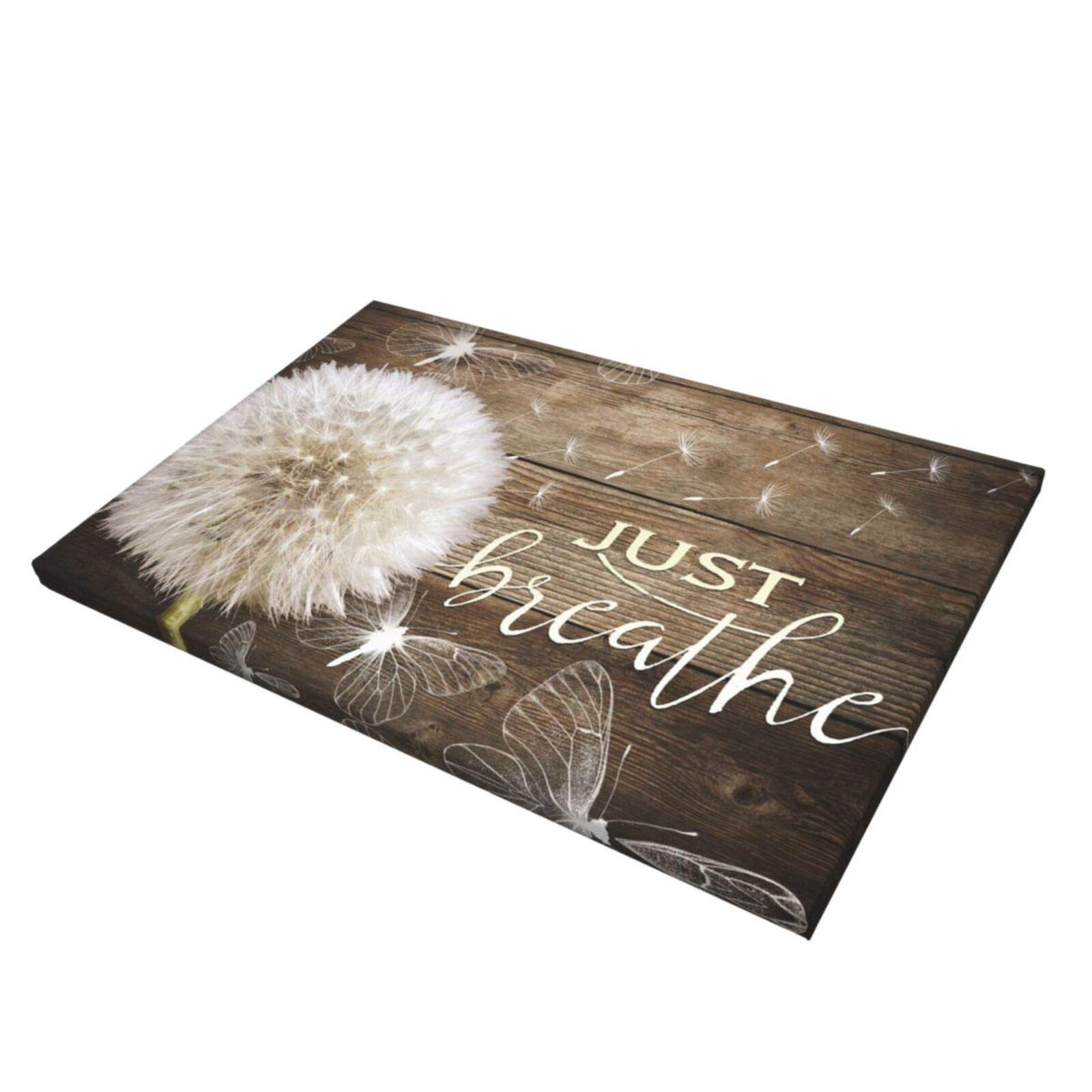 White Dandelion & Butterflies Canvas Wall Art - Framed Floral Print Ready to Hang (12x18 Inch) for Living Room, Bedroom & Bathroom Decor | Inspirational Just Breathe Quote Home Decor | Perfect for Meditation Spaces & Gift Giving