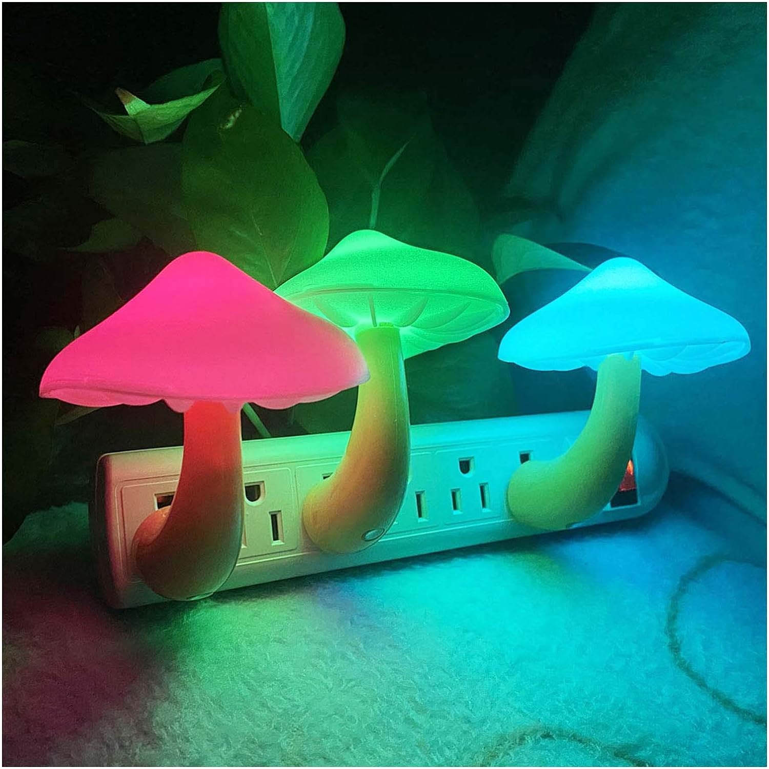 UTLK 3 Pack Plug-in LED Mushroom Night Light with Dusk to Dawn Sensor - Cute Wall Plug Nightlight for Kids & Baby Nursery - 7 Color Changing Mood Lighting for Bedroom, Hallway & Bathroom Safety