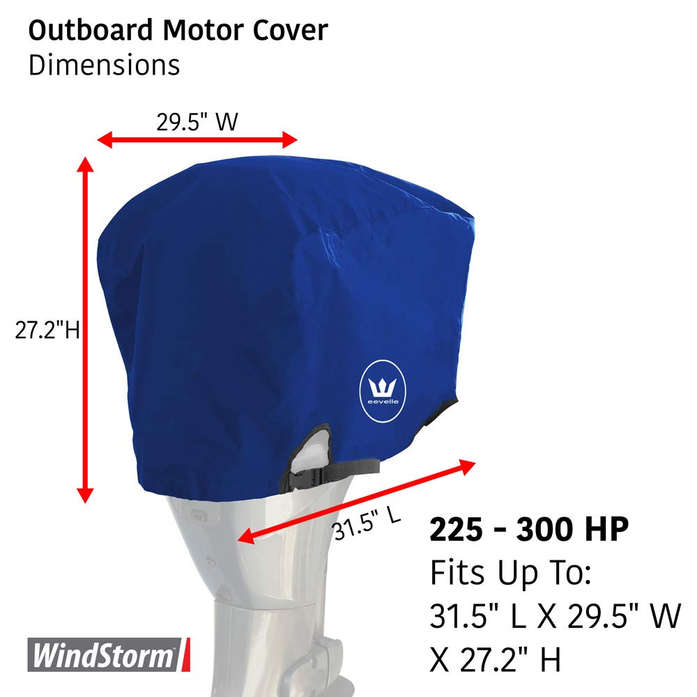Eevelle Windstorm 600D Polyester Marine Outboard Motor Cover - Heavy Duty Boat Engine Hood for 225-300 HP Motors (Silver) - Waterproof, UV Resistant - Ideal for Boating, Fishing & Marine Protection