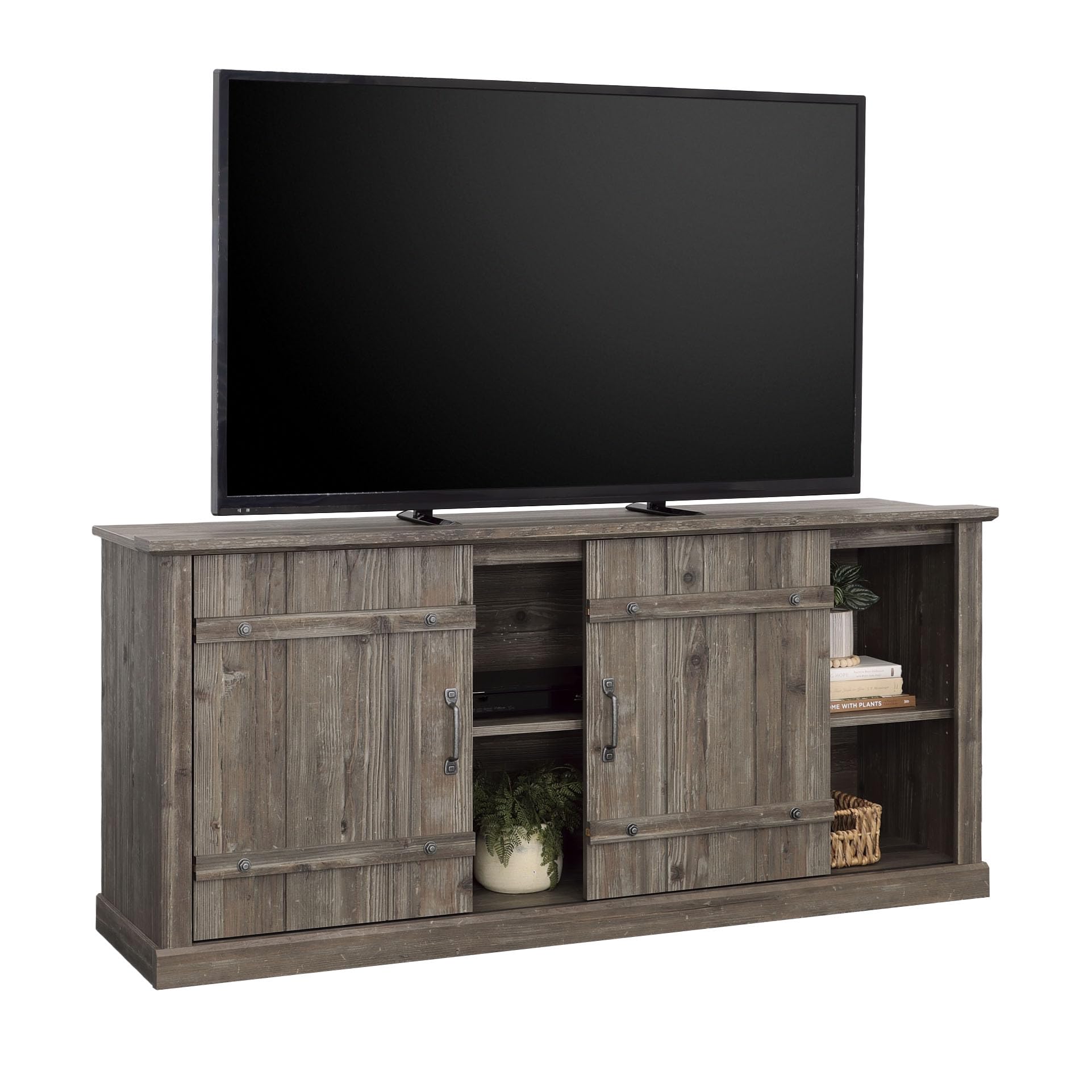 Sauder Entertainment Credenza TV Stand with Storage - Pebble Pine Finish for Living Room, Bedroom, or Home Theater