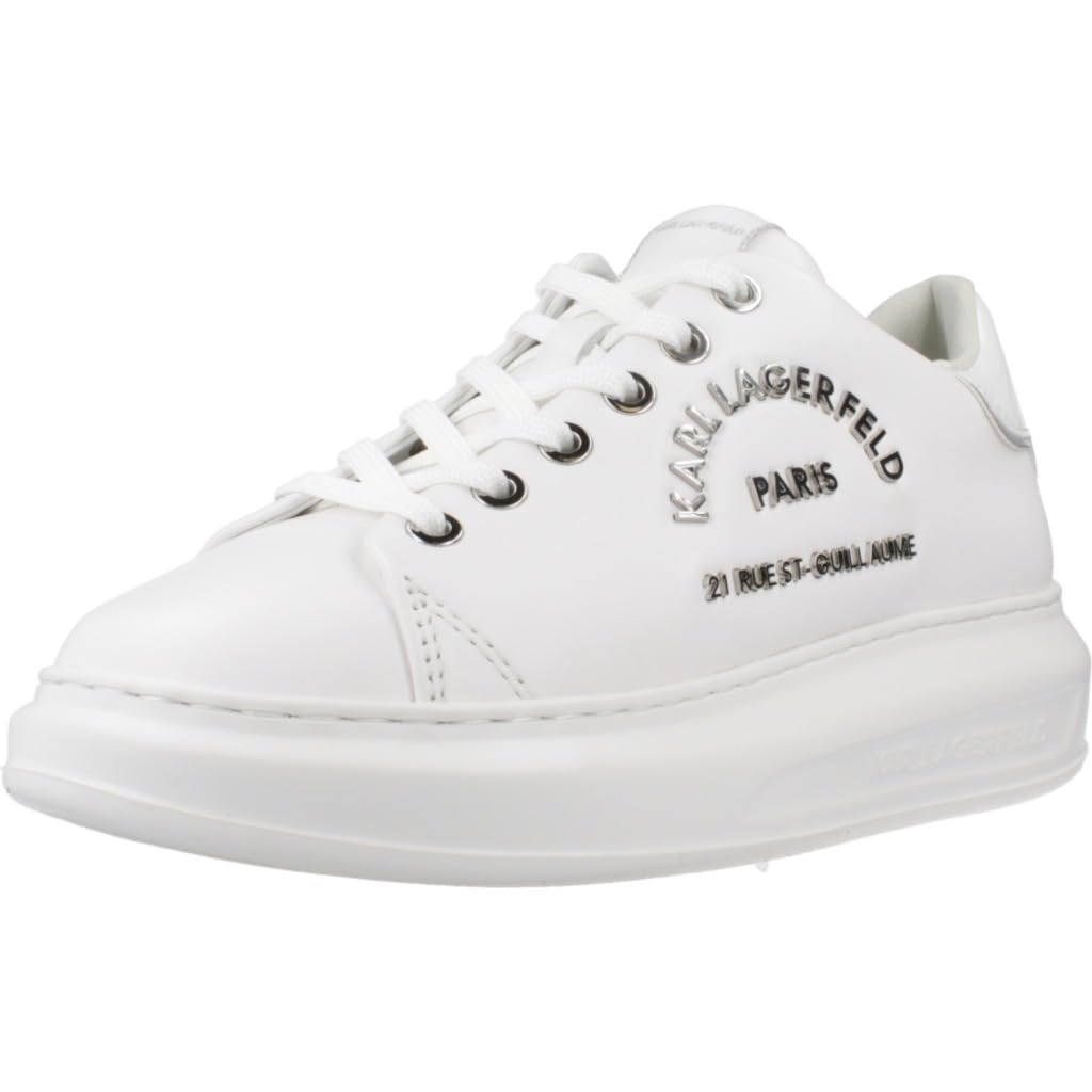 KARL LAGERFELD Women's Kapri Maison High-Top Sneakers in White & Silver - Fashionable Comfort for Casual Wear, Street Style & Everyday Outfits