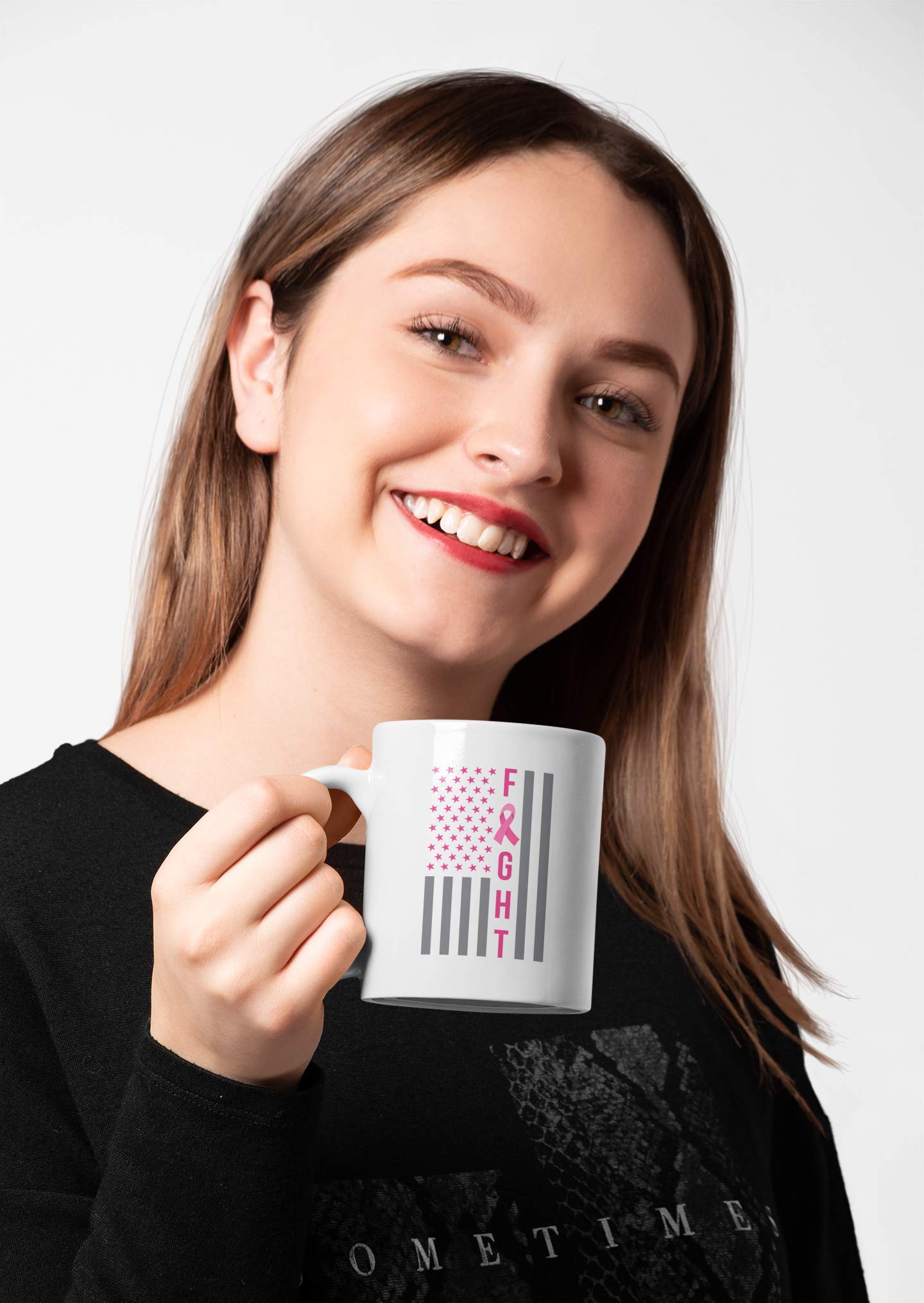 American Flag & Pink Ribbon Breast Cancer Awareness Coffee Mug - 15oz Ceramic Cup for Tea, Coffee, or Hot Drinks - Perfect for Survivors, Supporters & Patriotic Gifts