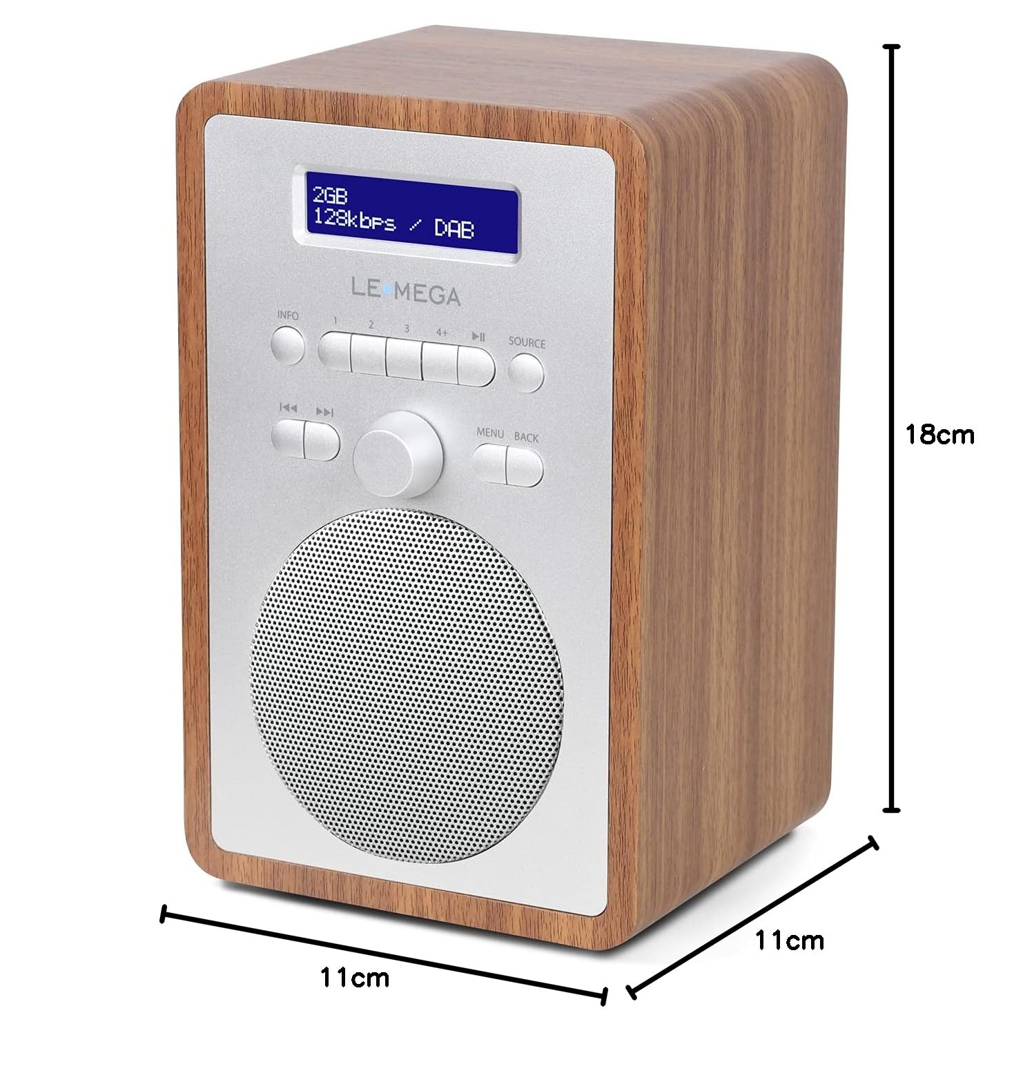 LEMEGA CR2+ DAB/DAB+ Digital Radio with FM, Small Portable Radio with Dual Alarm Clock, Sleep Timer & 20 Preset Stations - Walnut Wood Finish for Kitchen, Bedroom & Office Use