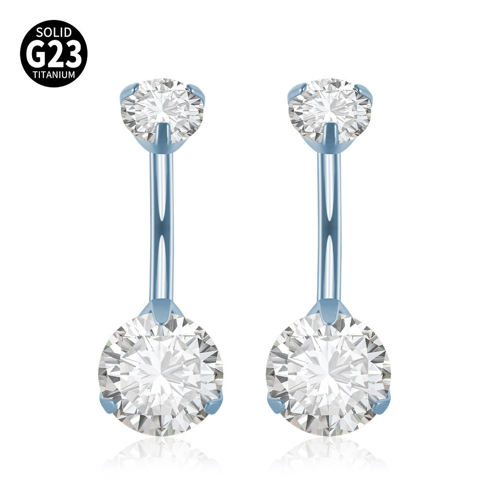 14G Titanium CZ Bar Belly Ring - Surgical Steel Navel Piercing Jewelry | DL047 | Perfect for Belly Button Rings, Body Piercings & Fashion Accessories