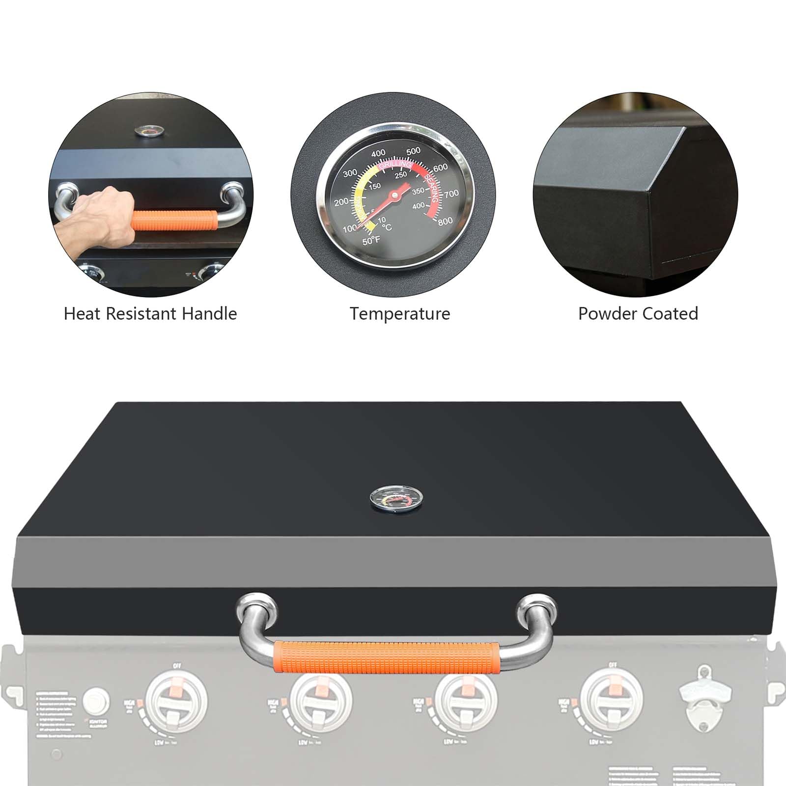 Upgraded Hinged Lid with Thermometer for Blackstone 36