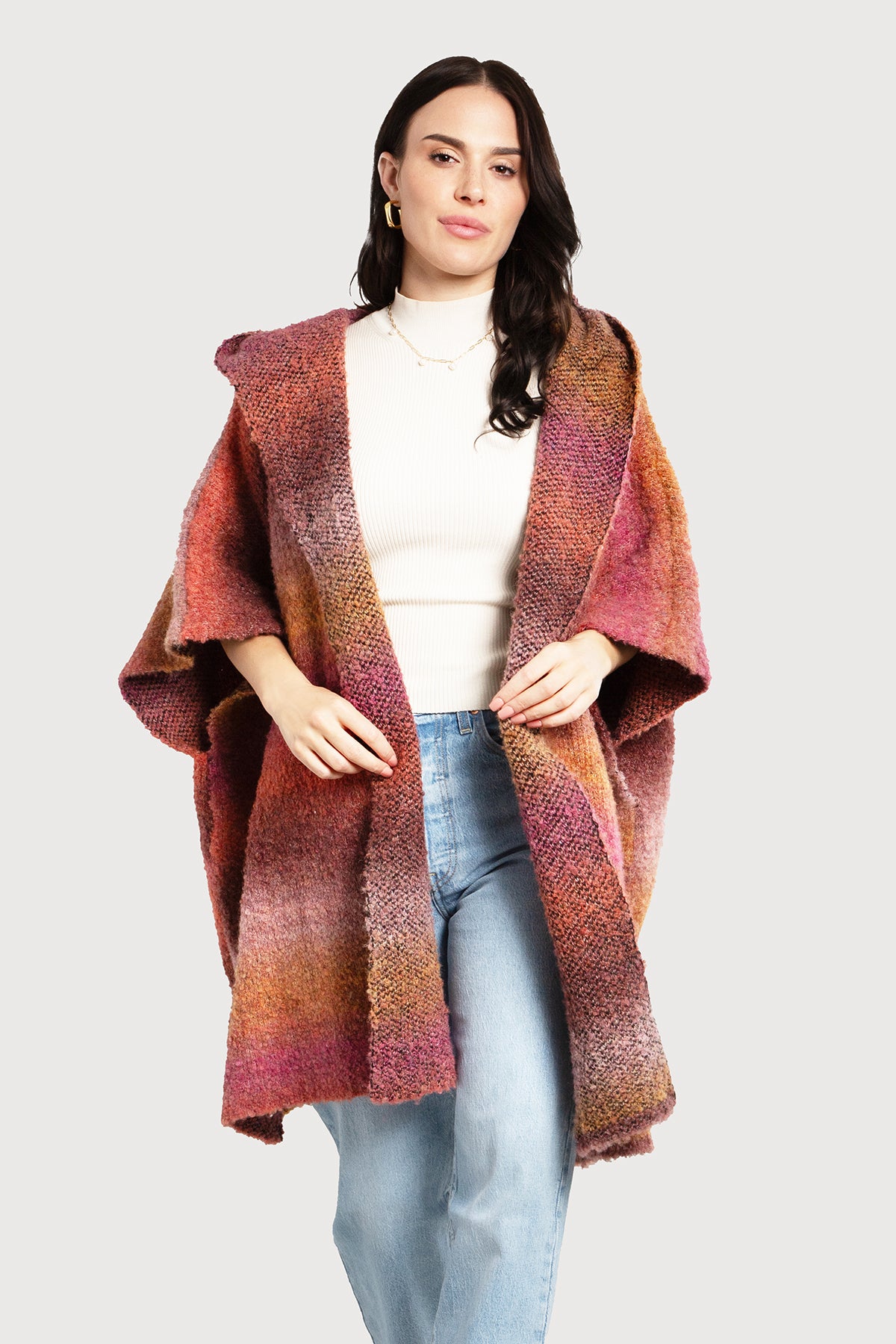 Stylish Hooded Kimono with Multicolor Gradient - Perfect for Loungewear, Yoga, and Beach Cover-Up