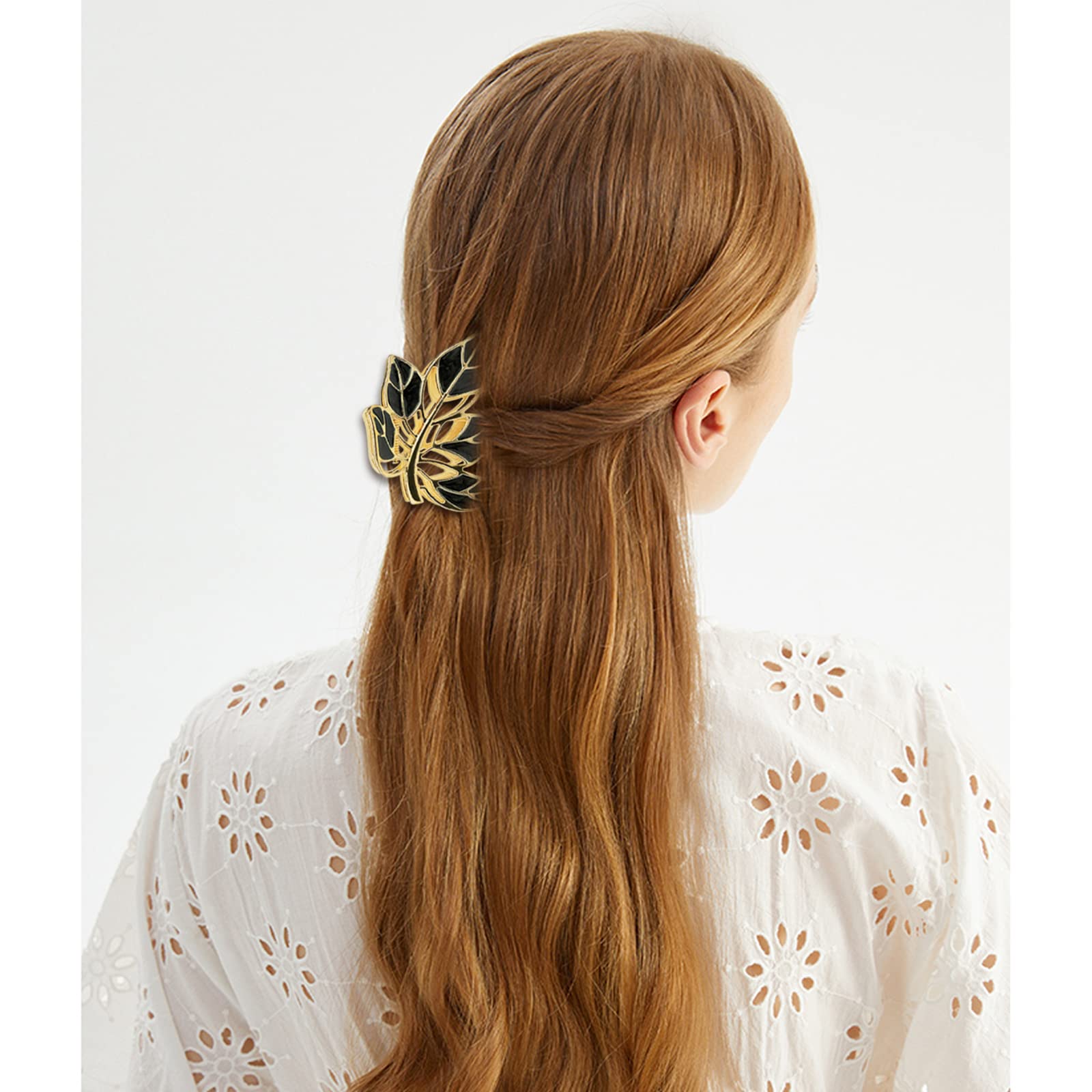 3 Pcs Metal Hair Claw Clips - Leaf & Flower Hair Barrettes for Women, Geometric Hair Grips Clips for Girls (Brown, Green, Black) - Perfect for Daily Use, Parties, Weddings & Beach Hairstyles