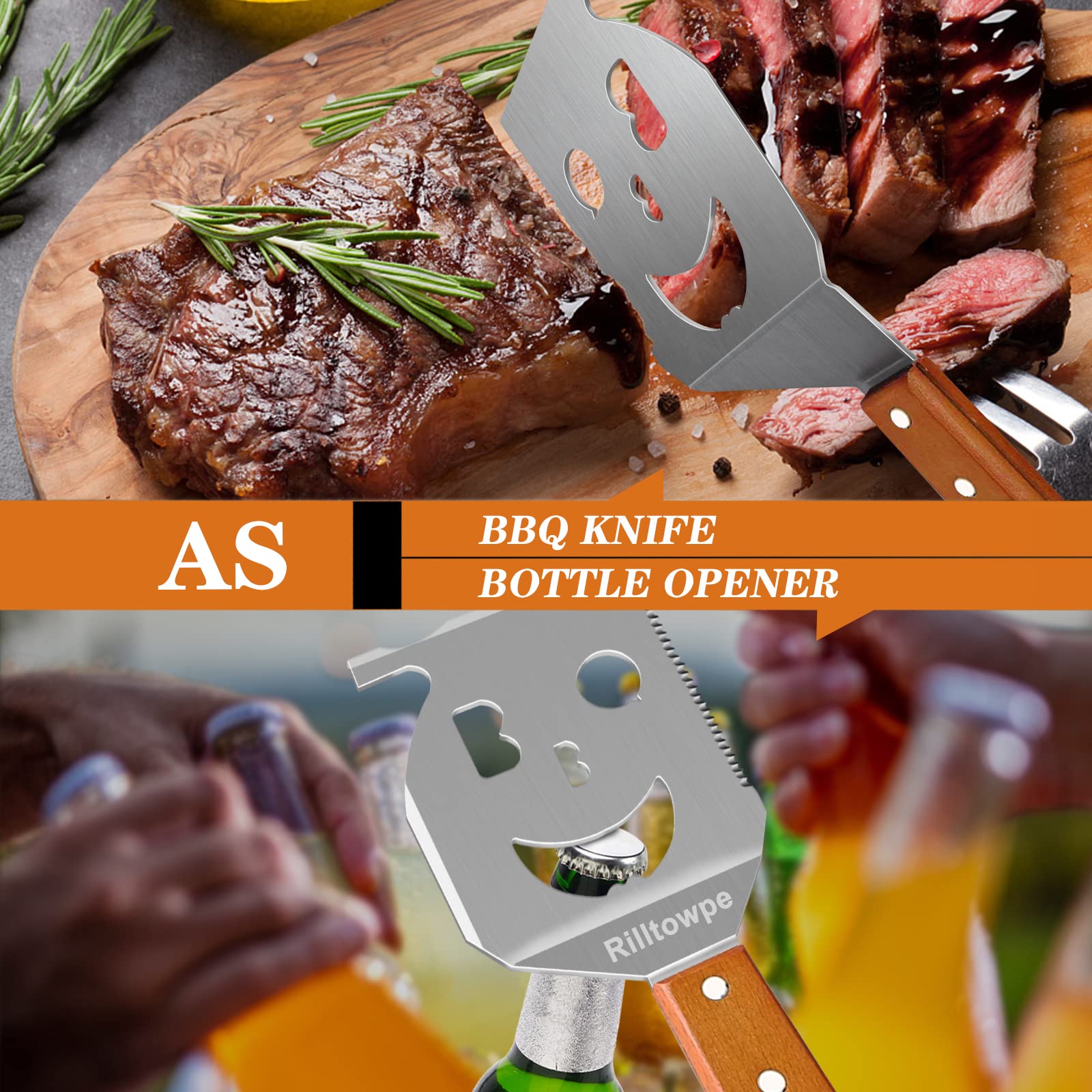 Premium Stainless Steel BBQ Grill Spatula with Wooden Handle - Heavy Duty Outdoor Grilling Tool for Burgers, Steaks & Vegetables - Perfect BBQ Accessories & Gifts for Men - Ideal for Backyard Cookouts, Camping & Tailgating Parties