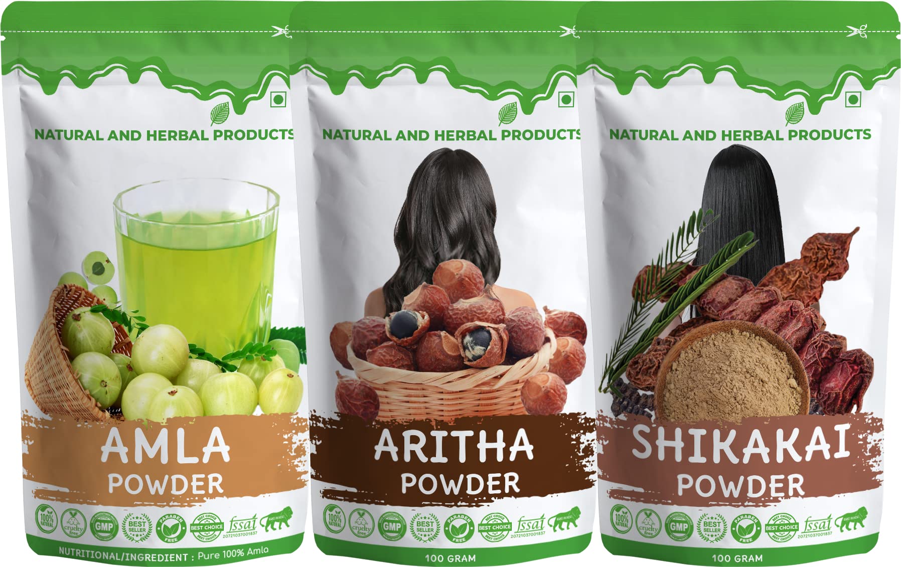 Amla Shikakai Hair Powder - Natural Hair Growth & Care for Stronger Hair - 100g (3 Pack) for Daily Hair Wash & Conditioning