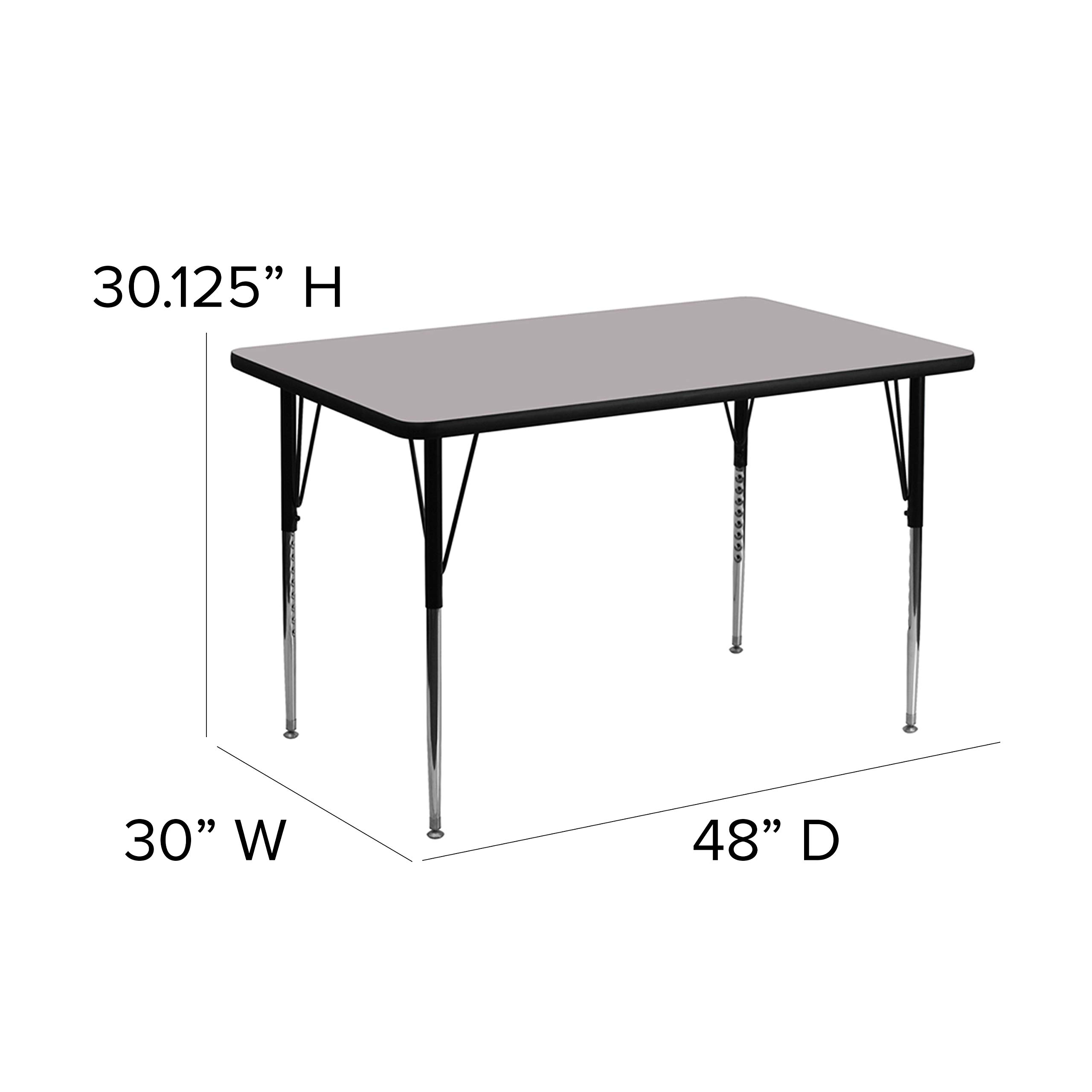 EMMA & OLIVER 30x48 Inch Adjustable Height Activity Table - Grey Thermal Laminate Top for Kids, Classrooms, and Playrooms - Perfect for Arts, Crafts, and Learning Activities