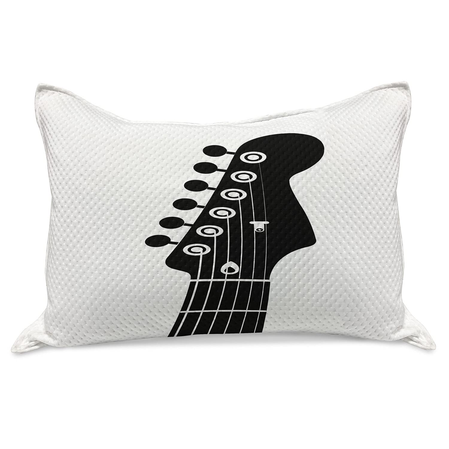 Ambesonne Guitar Knitted Quilt Pillow Cover - Monochrome Half Guitar Design with Strings, Standard Queen Size 30