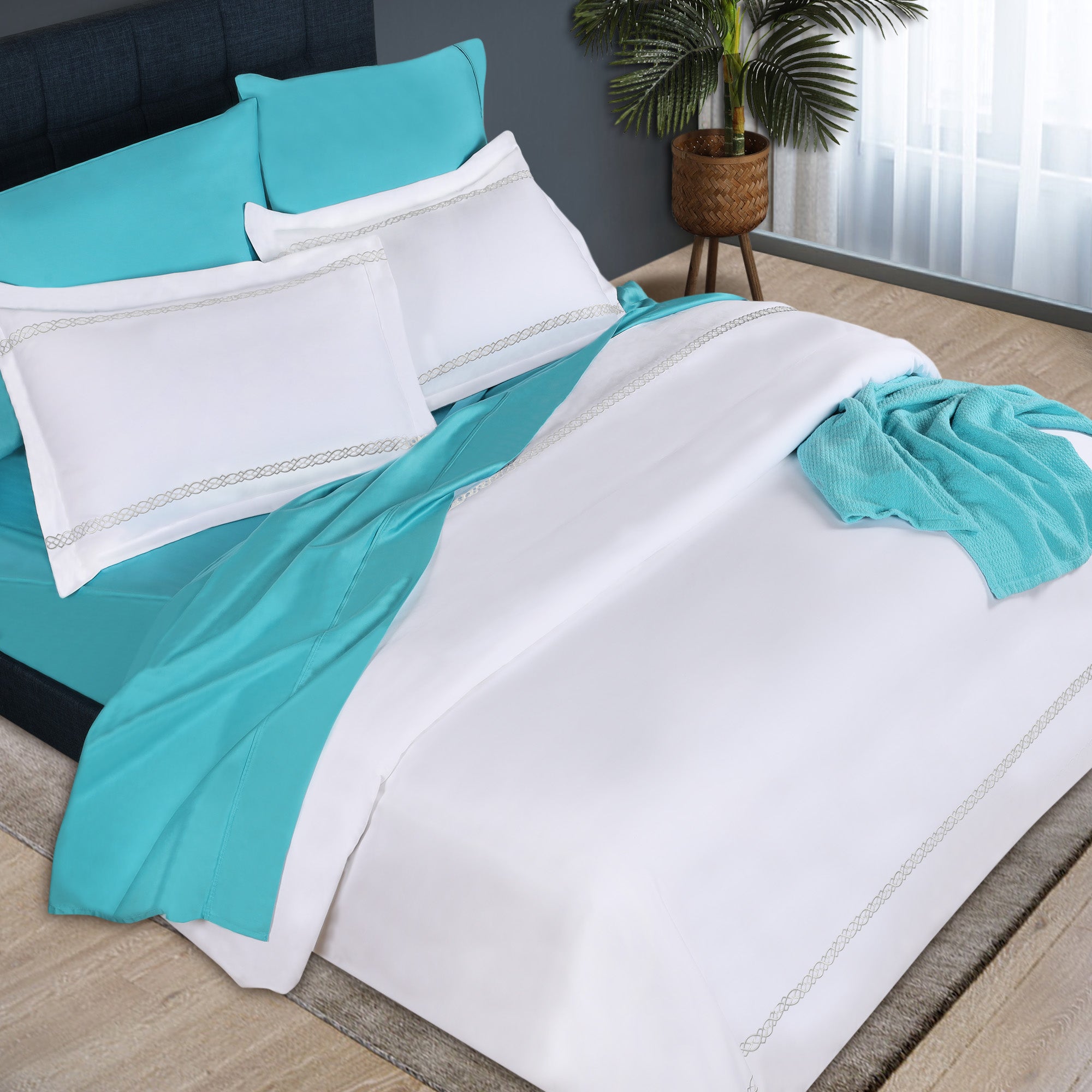 Luxury 1000 Thread Count Egyptian Cotton Embroidered Duvet Cover Set - King Size Bedding for Hotel & Home Decor