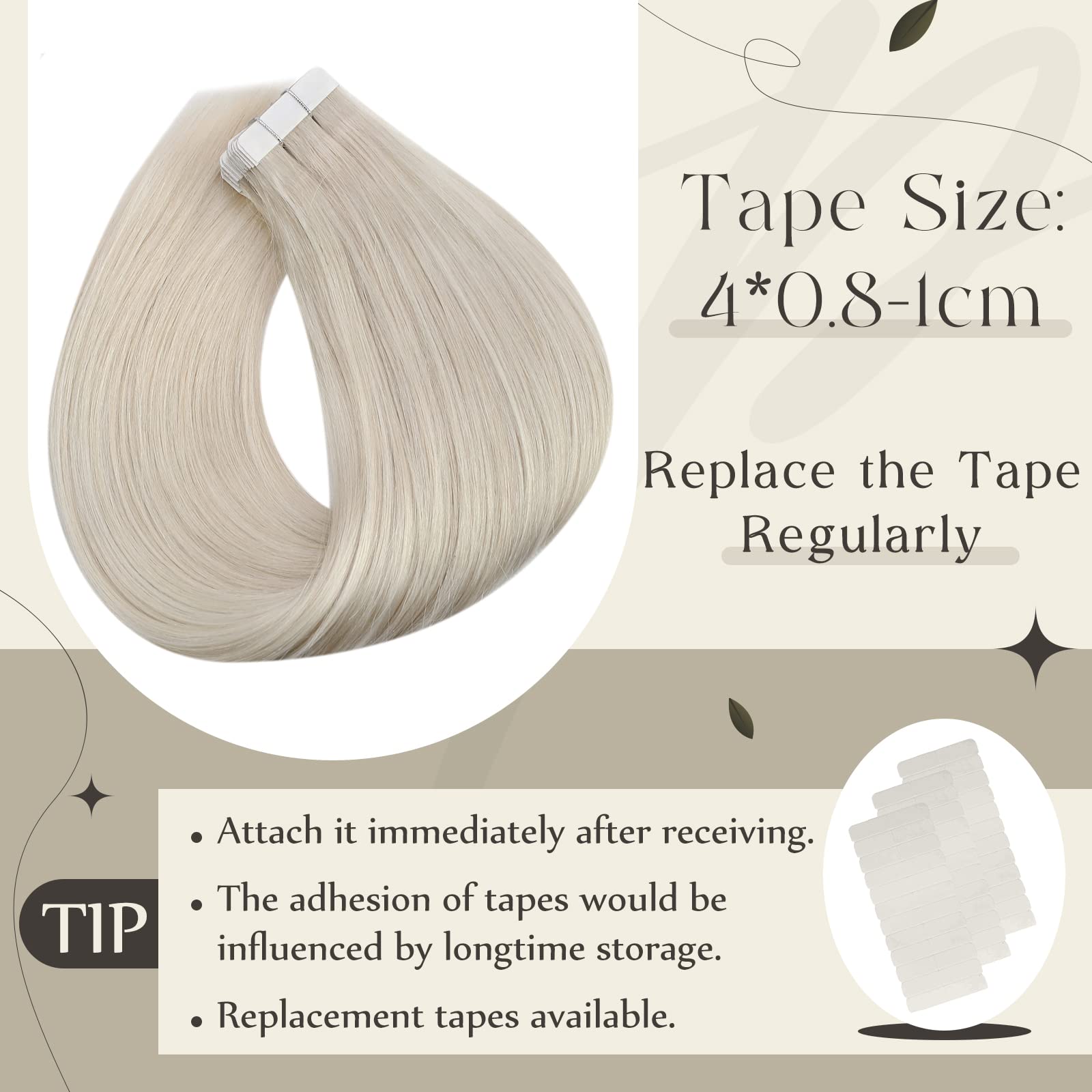 Full Shine 2-Pack 100g Platinum Blonde Tape-In Hair Extensions (20+22 Inch) - 100% Remy Human Hair for Length & Volume - Perfect for Parties, Weddings & Daily Styling