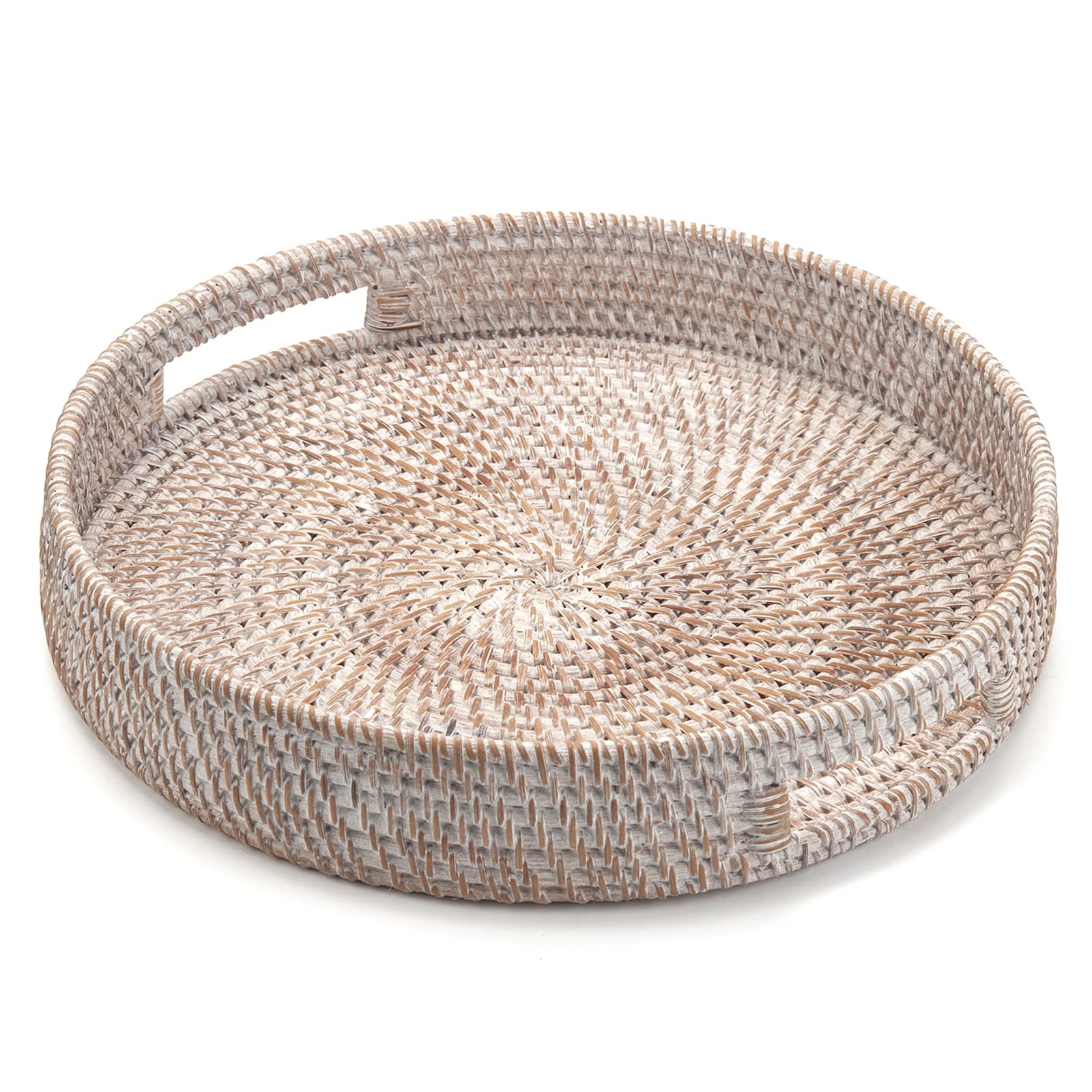 Round Rattan Coffee Table Tray with Handles - 14