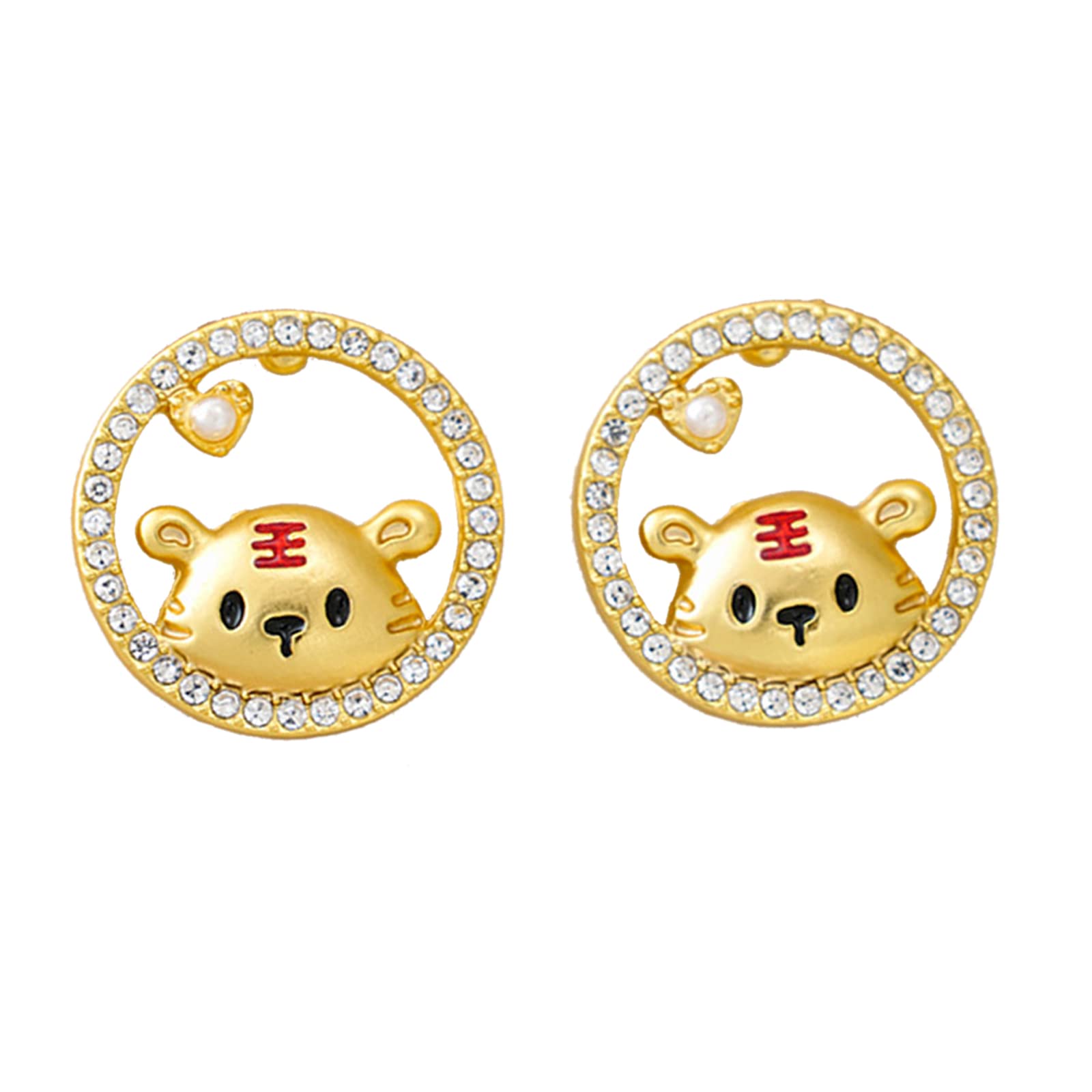 2022 Zodiac Tiger Stud Earrings - Lucky Animal Jewelry for Chinese New Year, Golden Cute Tiny Tiger Head with Rhinestones, Fashion Earrings for Women - Perfect for Festive Gifts, Parties & Daily Wear