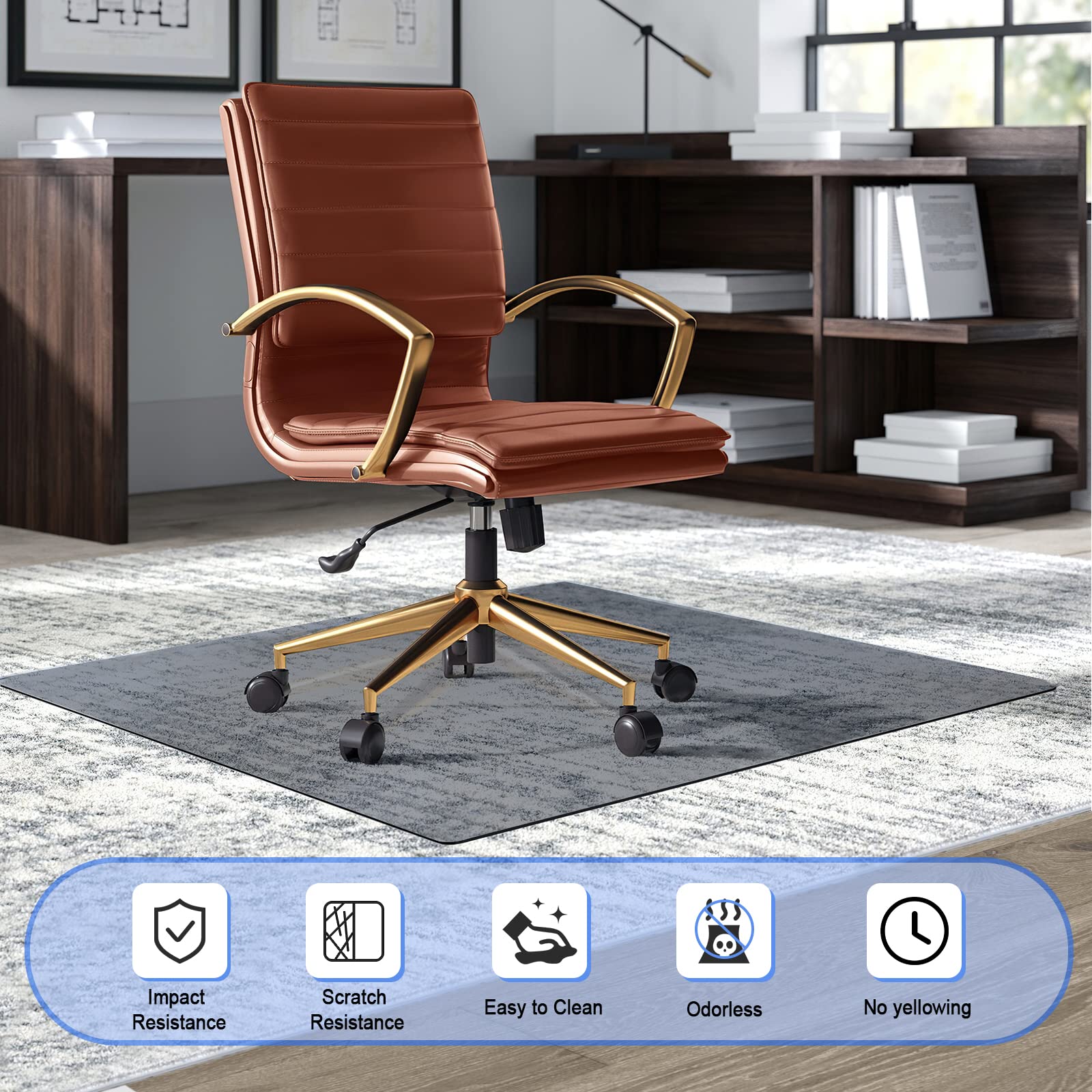 Premium Tempered Glass Chair Mat for Carpet & Hardwood Floors - 36
