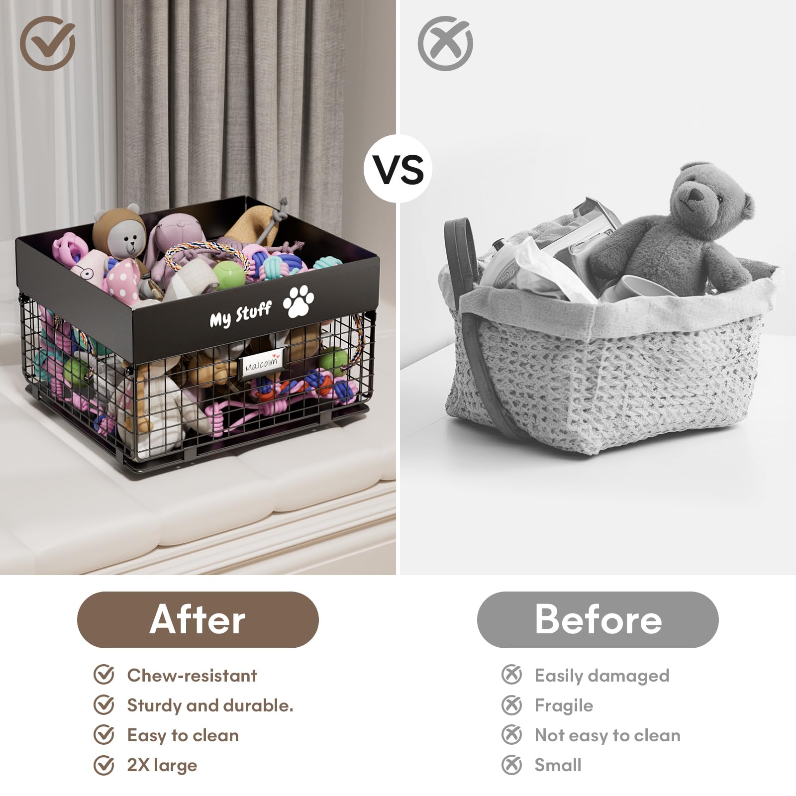 Durable Metal Dog Toy Basket - Large Pet Toy Storage Organizer for Small Dogs & Puppies - Personalized Dog Toy Box for Living Room & Bedroom - Perfect for Pet Playtime & Home Organization