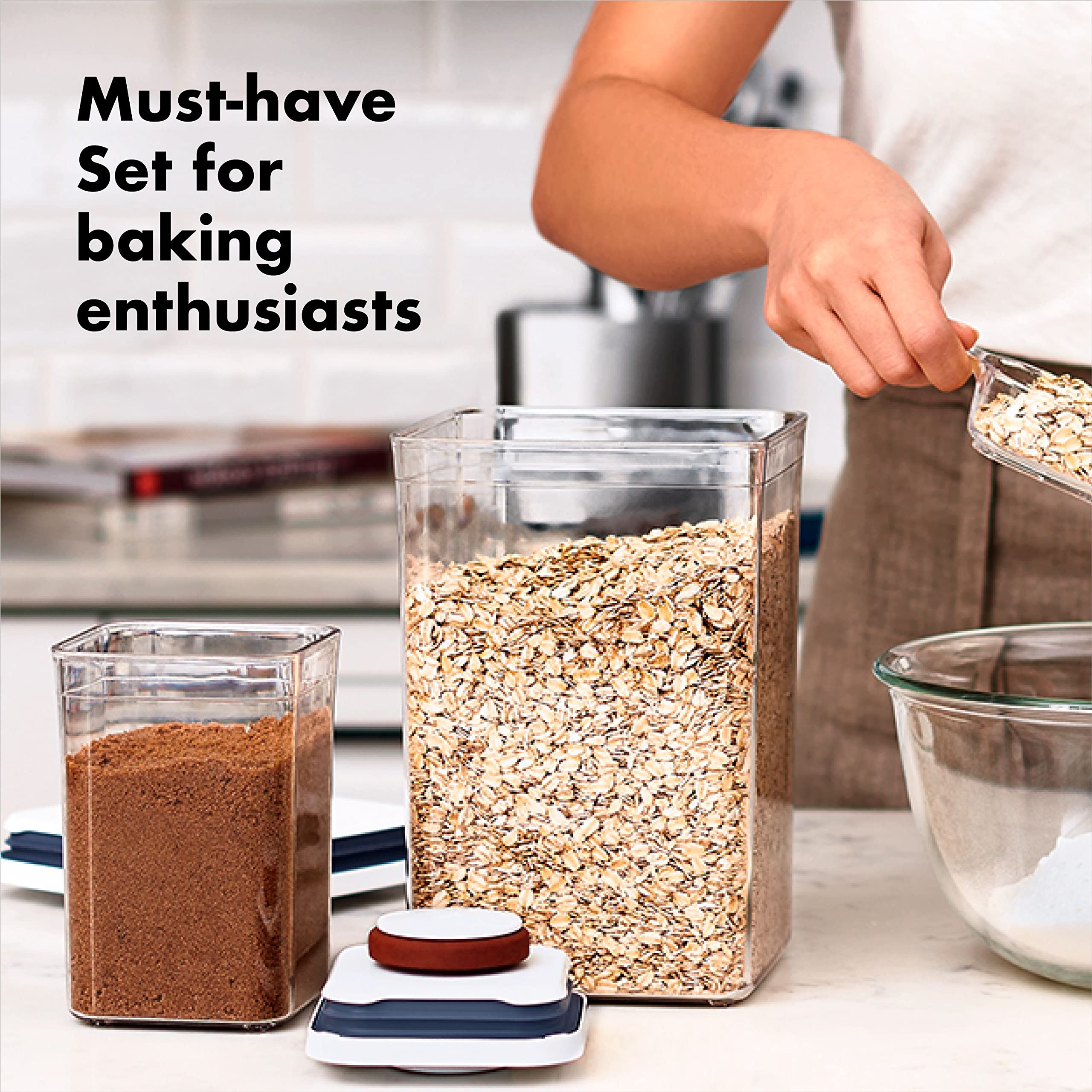 OXO Good Grips 10-Piece & 8-Piece POP Container Sets for Kitchen Storage - Airtight Food Containers for Flour, Sugar, Baking Essentials & Pantry Organization (White) - Perfect for Home Baking, Meal Prep & Space-Saving Storage