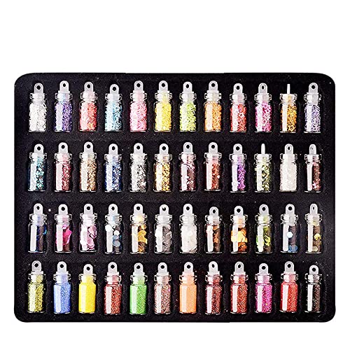 48-Color Belicia Nail Art Glitter Kit with Glass Bottles - Nail Sequins & Decoration Accessories Set for Women & Teens - Perfect for Nail Art, DIY Crafts, Phone Cases, Clothing, Shoes & Bag Decoration