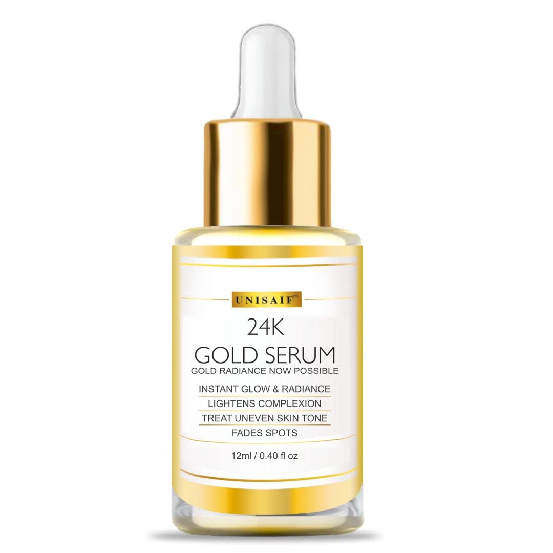 24K Gold Vitamin C Face Serum for Glowing Skin - Hydrating & Brightening Serum with Dark Spot Corrector | Pore Minimizing Treatment for Dry & Oily Skin | Anti-Aging Skincare for Day & Night Use | Perfect for Daily Routine & Special Occasions 12mL