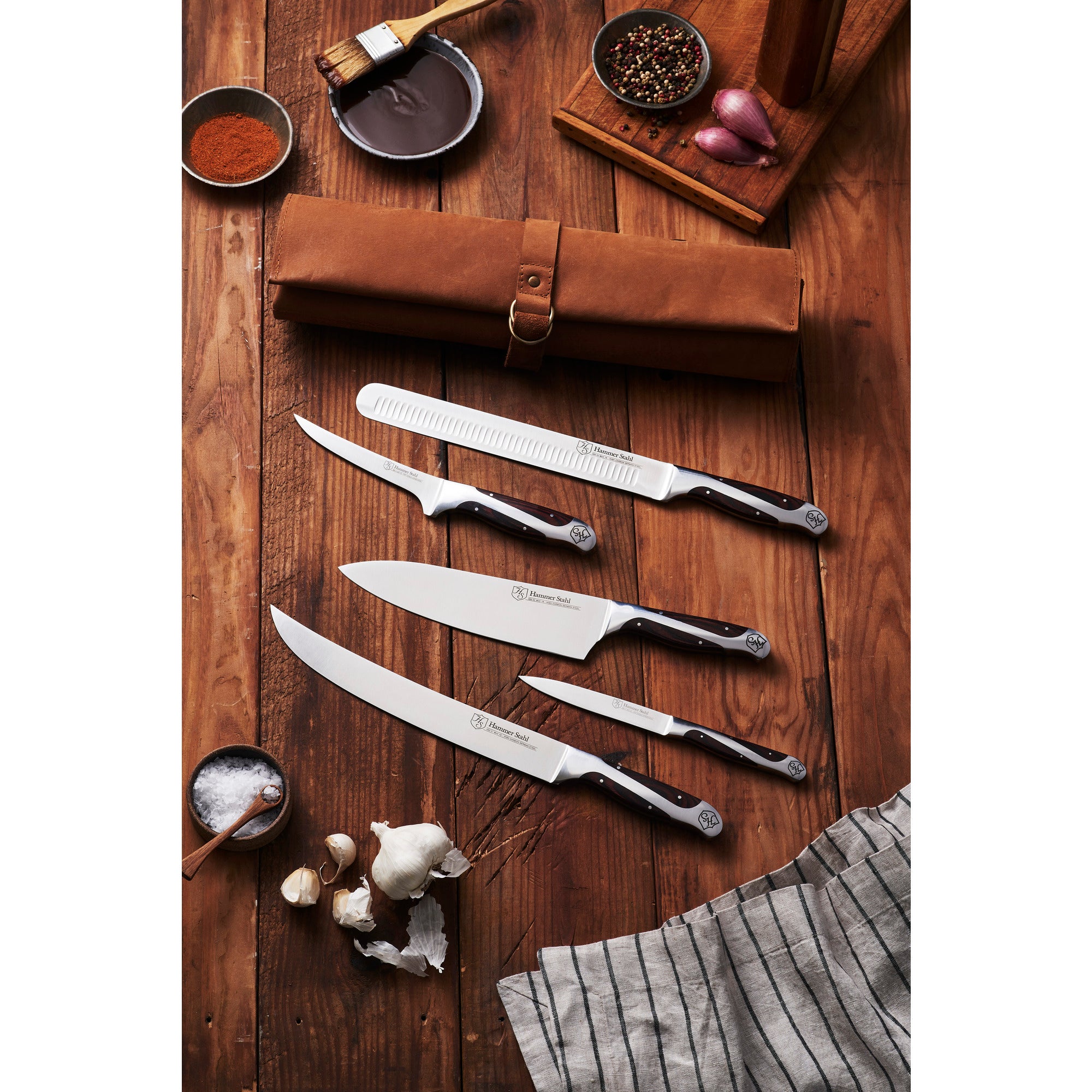 Premium Hammer Stahl BBQ Knife Set - 3-Piece Stainless Steel Steak Knives for Grilling, Slicing & Carving - Perfect for Outdoor Cooking, Backyard BBQs & Camping Trips