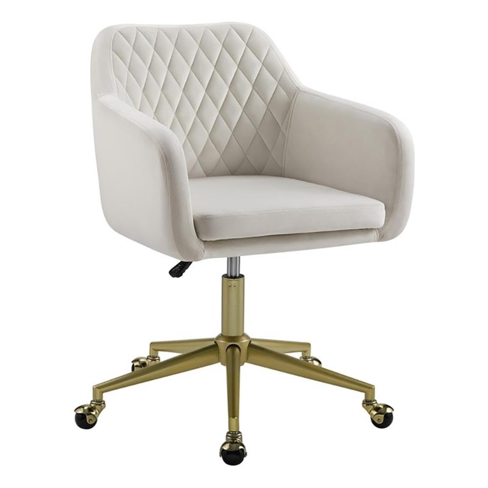 Ergonomic Fabric & Metal Office Chair with Wheels - Off White & Gold Finish - Perfect for Home Office, Workspace & Study Desk