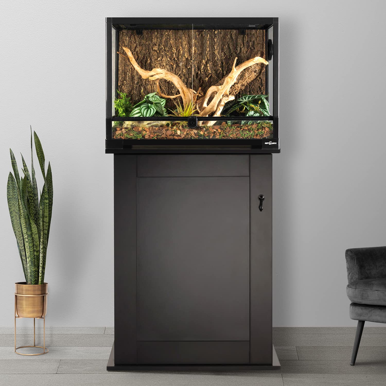 REPTIZOO Wooden Reptile Terrarium Stand with Storage & Adjustable Shelf - 24