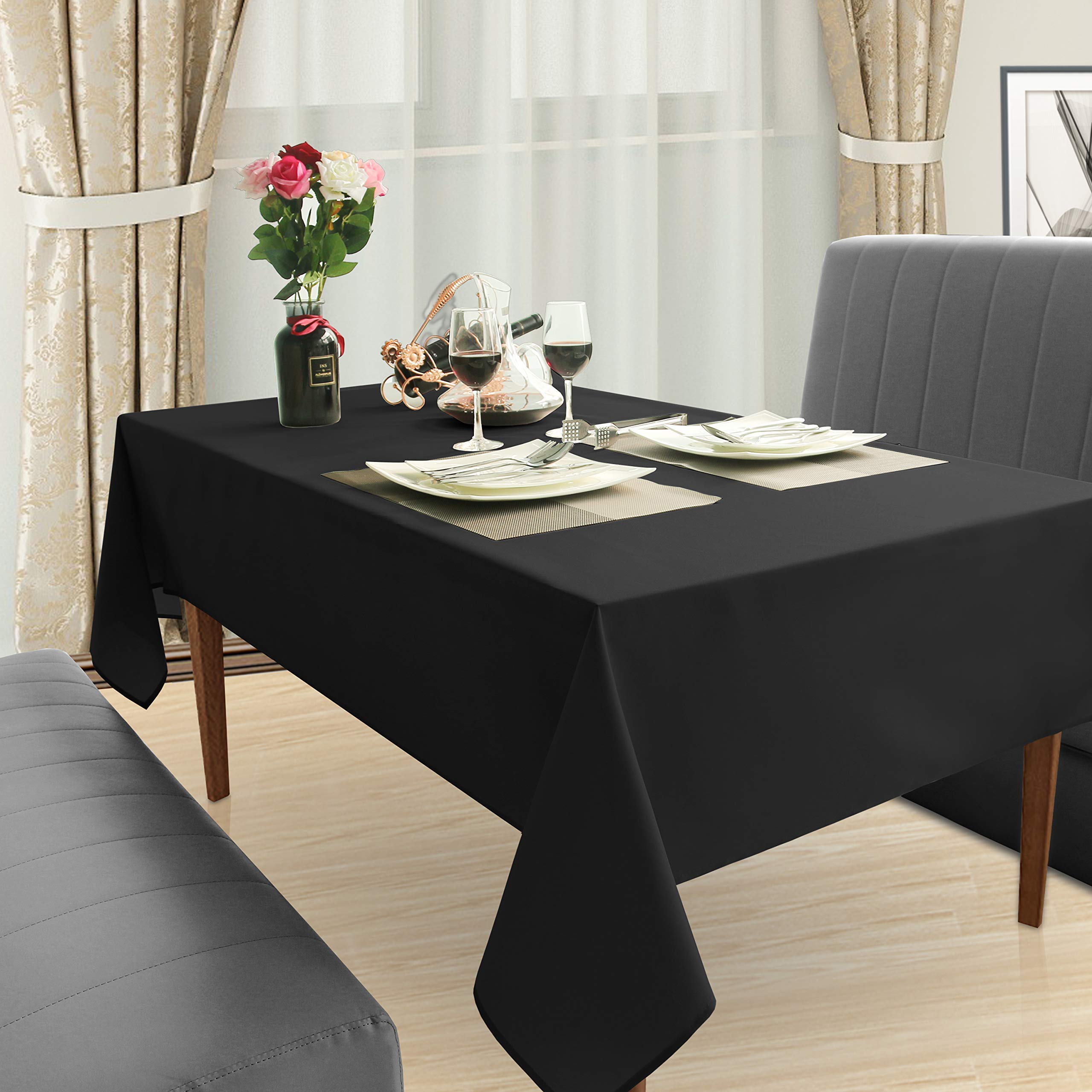 Premium 100% Cotton Thanksgiving Tablecloth - 52x70 Inch Rectangle Table Cover for Holiday Dinners, Buffets, Parties & Weddings | Durable & Washable Black Tablecloth for Everyday Use & Special Occasions