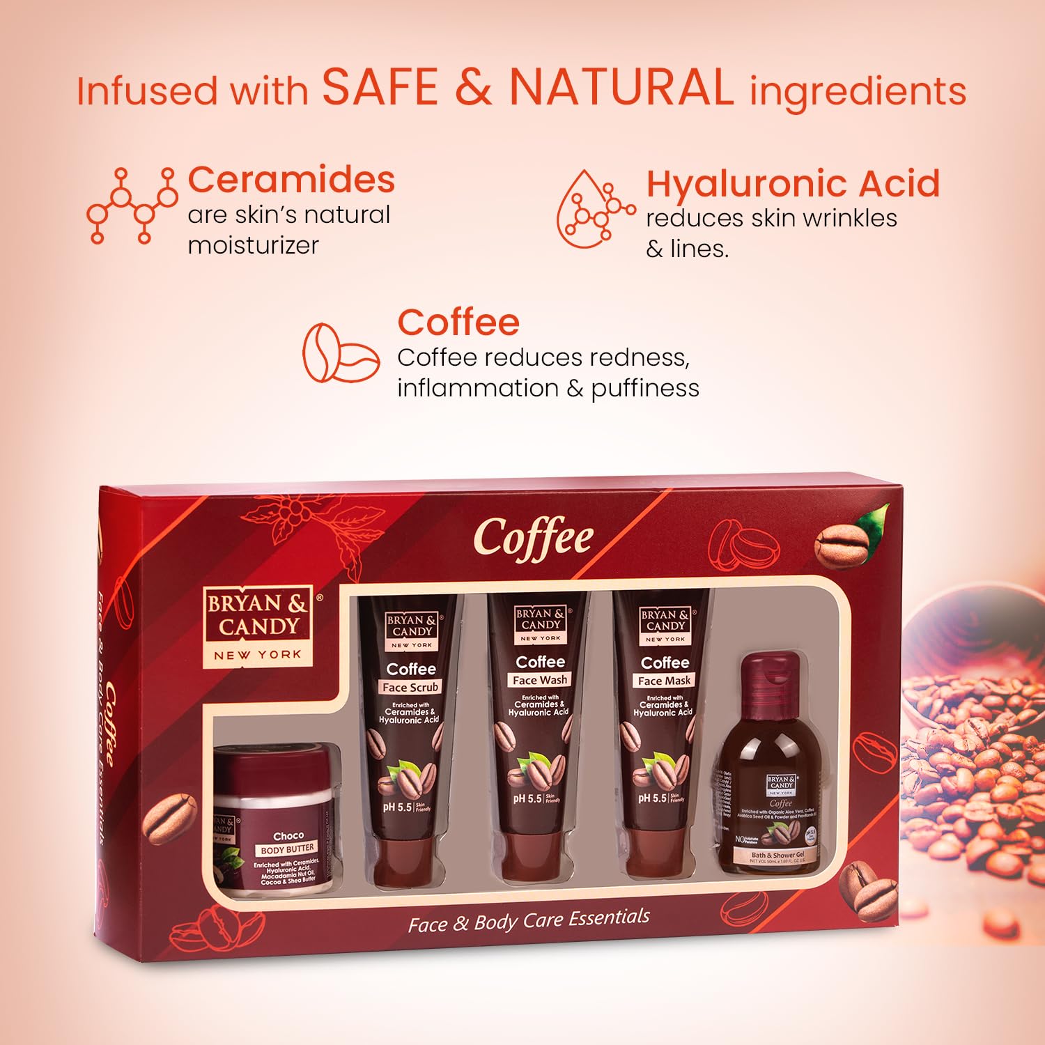 Bryan & Candy Coffee Bath Kit - Vegan & pH 5.5 Balanced Gift Set for Women & Men | Includes Choco Body Butter, Face Wash, Scrub, Mask & Shower Gel | SLS & Paraben-Free Skincare | Perfect for Spa Day, Birthday & Anniversary Gifts