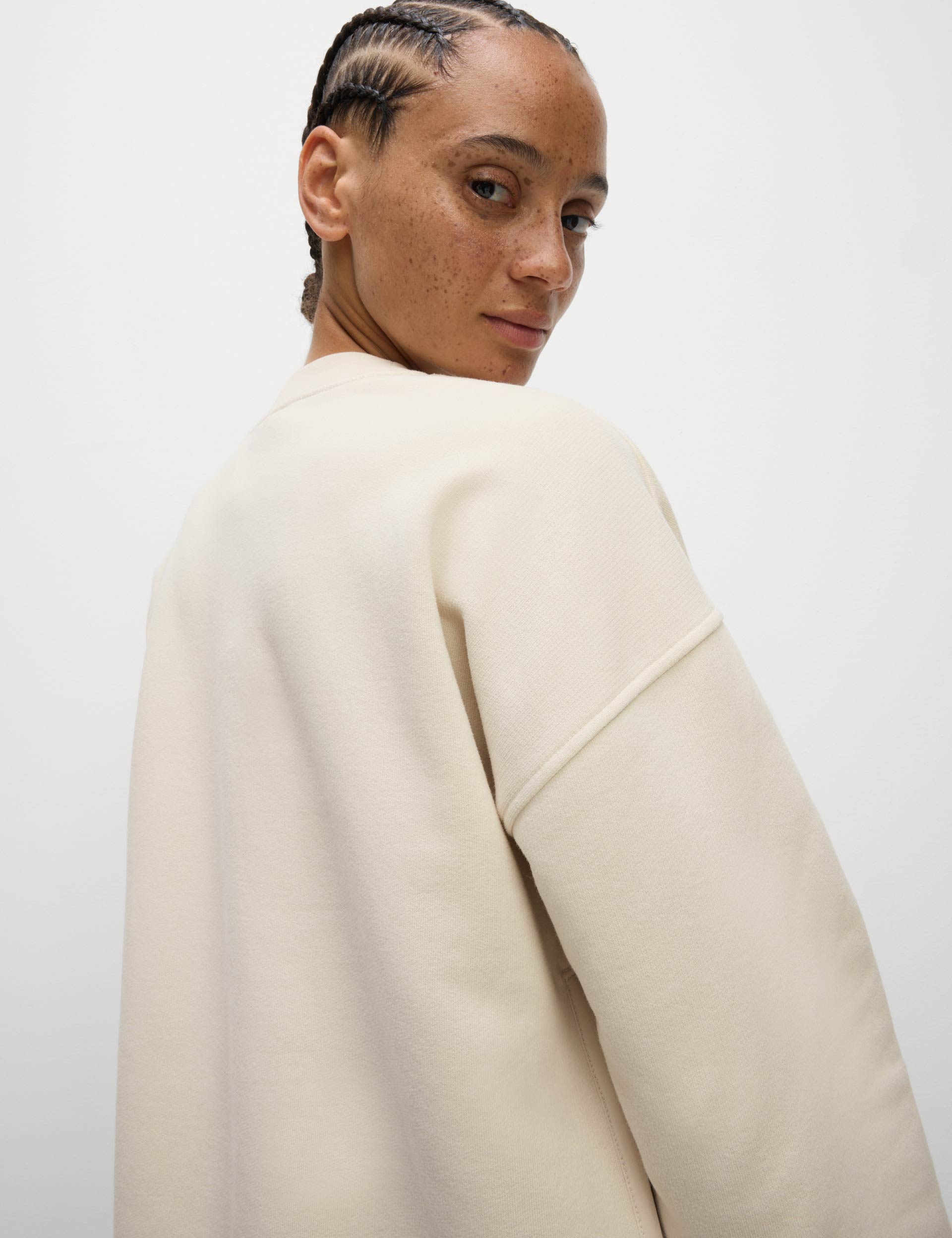 Premium Cotton Blend Mesh Panel Relaxed Sweatshirt for Women - Soft Ivory Pullover | Casual Wear, Lounge, Gym & Street Style Fashion