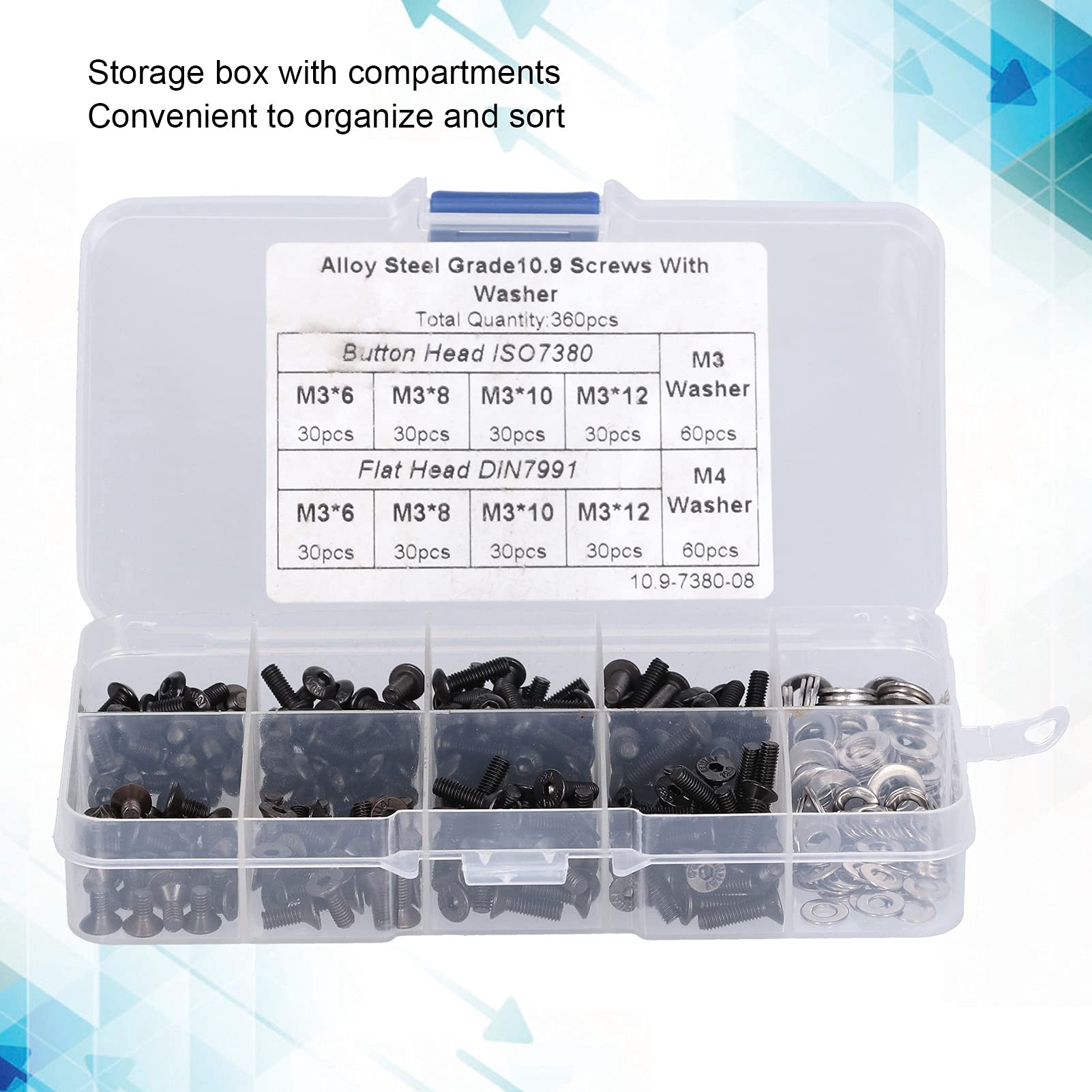 M3 Countersunk Screws Assortment Kit - 240Pcs Hex Socket Head Screws with 120Pcs Washers | Hardware Fasteners for Mechanical Repair, Electronics Disassembly & DIY Projects | Perfect for Furniture Assembly, Automotive Maintenance & Home Improvement