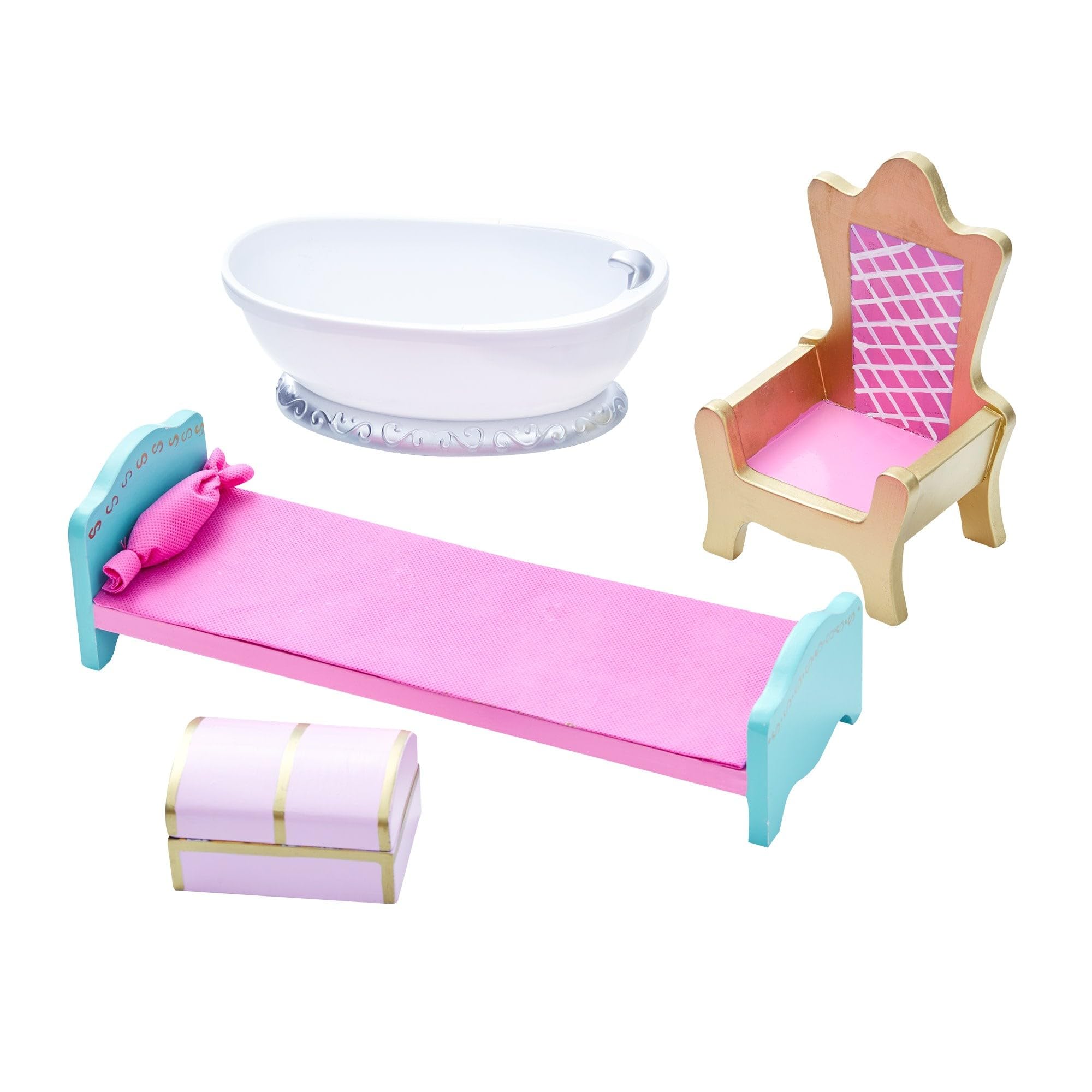 Teamson Kids Dreamland Princess Play Vanity Set with Mirror, Shelf, Storage Drawer & Stool - White & Pink Doll Furniture for 12