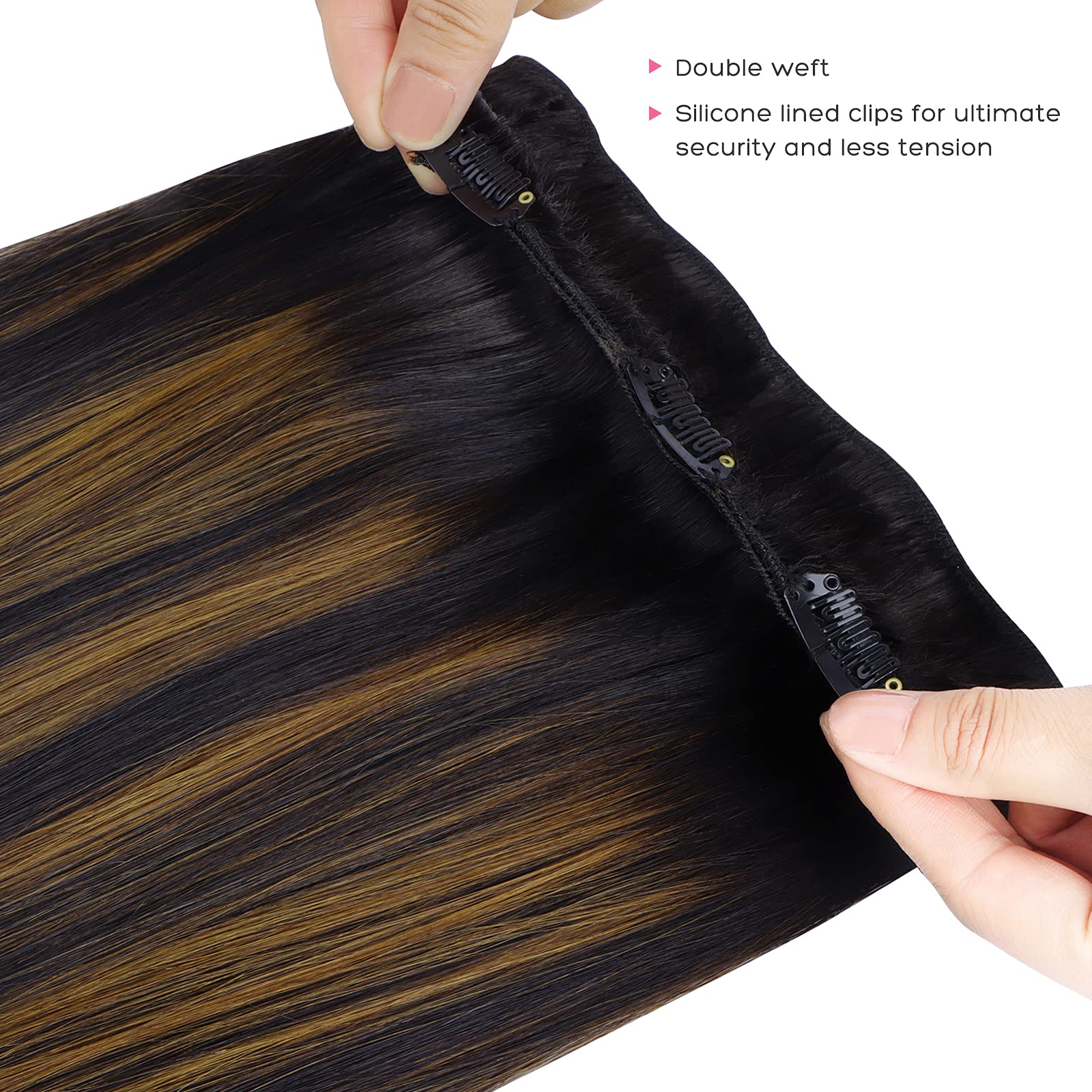 Marat Clip in Human Hair Extensions 18 Inch 120g - Natural Black Mixed Chestnut Brown Straight Hair Extensions for Women - Perfect for Parties, Weddings & Daily Styling
