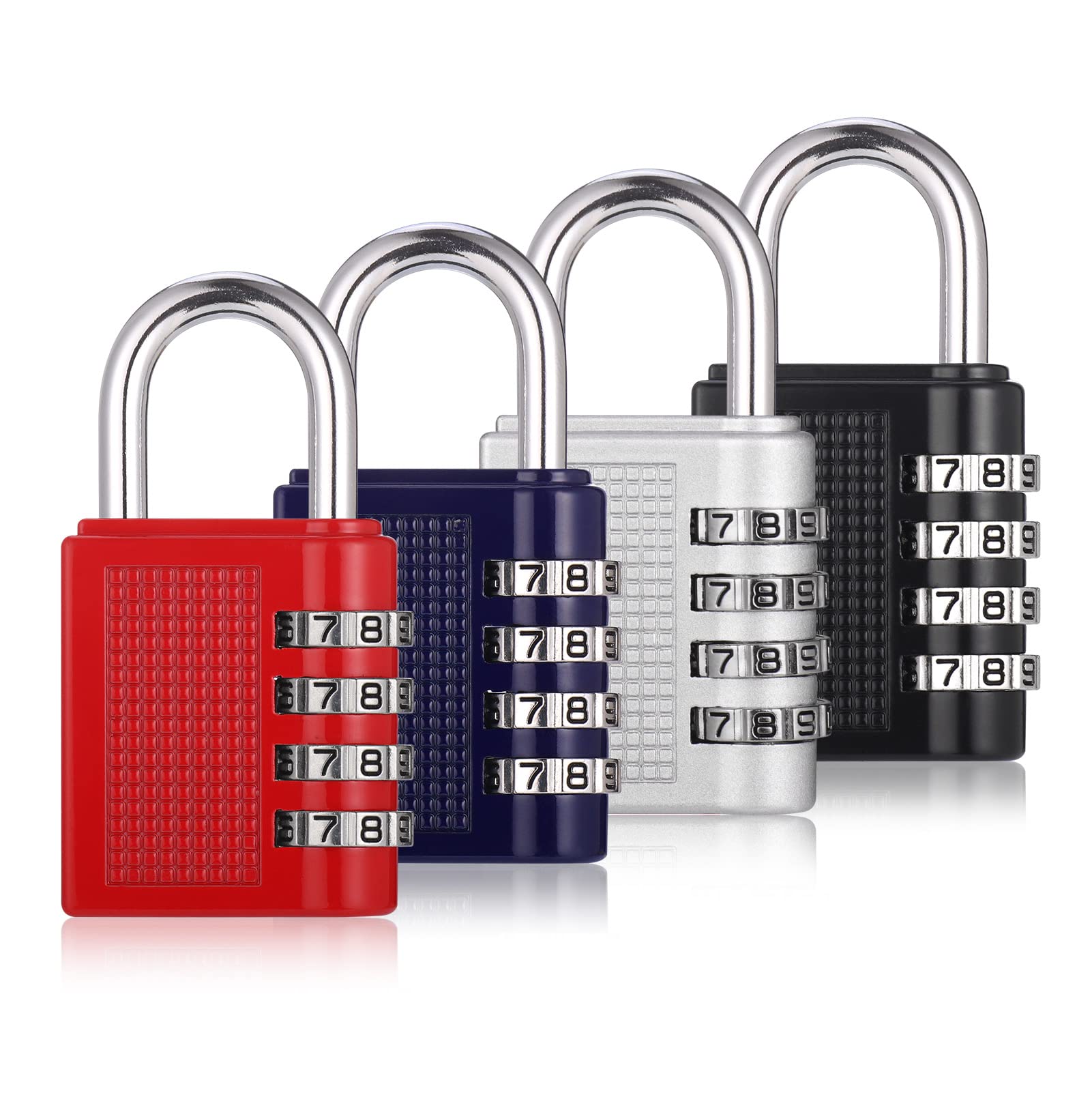 JIANTA 4 Pack Combination Lock - 4 Digit Resettable Outdoor Waterproof Padlock for School, Gym Locker, Luggage, Backpack, Suitcase, Toolbox - Black Red Silver Blue - Secure Travel & Storage Solution