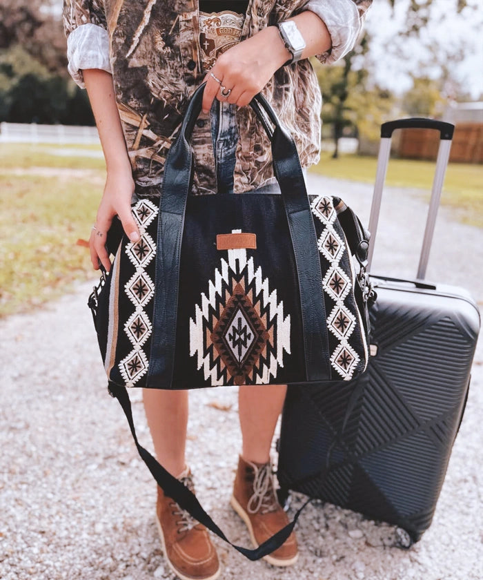 Wrangler Aztec Knitted Trolley Sleeve Duffle Bag - Stylish Travel Duffel with Laptop Compartment | Perfect for Weekend Trips, Gym & Airplane Carry-On