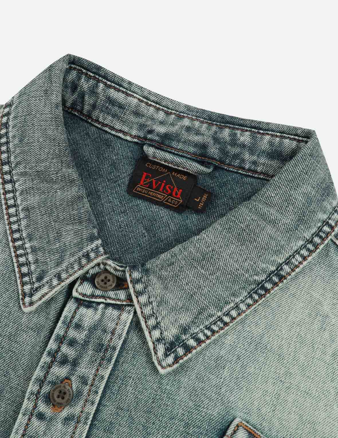 Vintage Washed Distressed Print Loose Fit Denim Shirt for Men & Women - Casual Streetwear, Layering, and Outdoor Activities