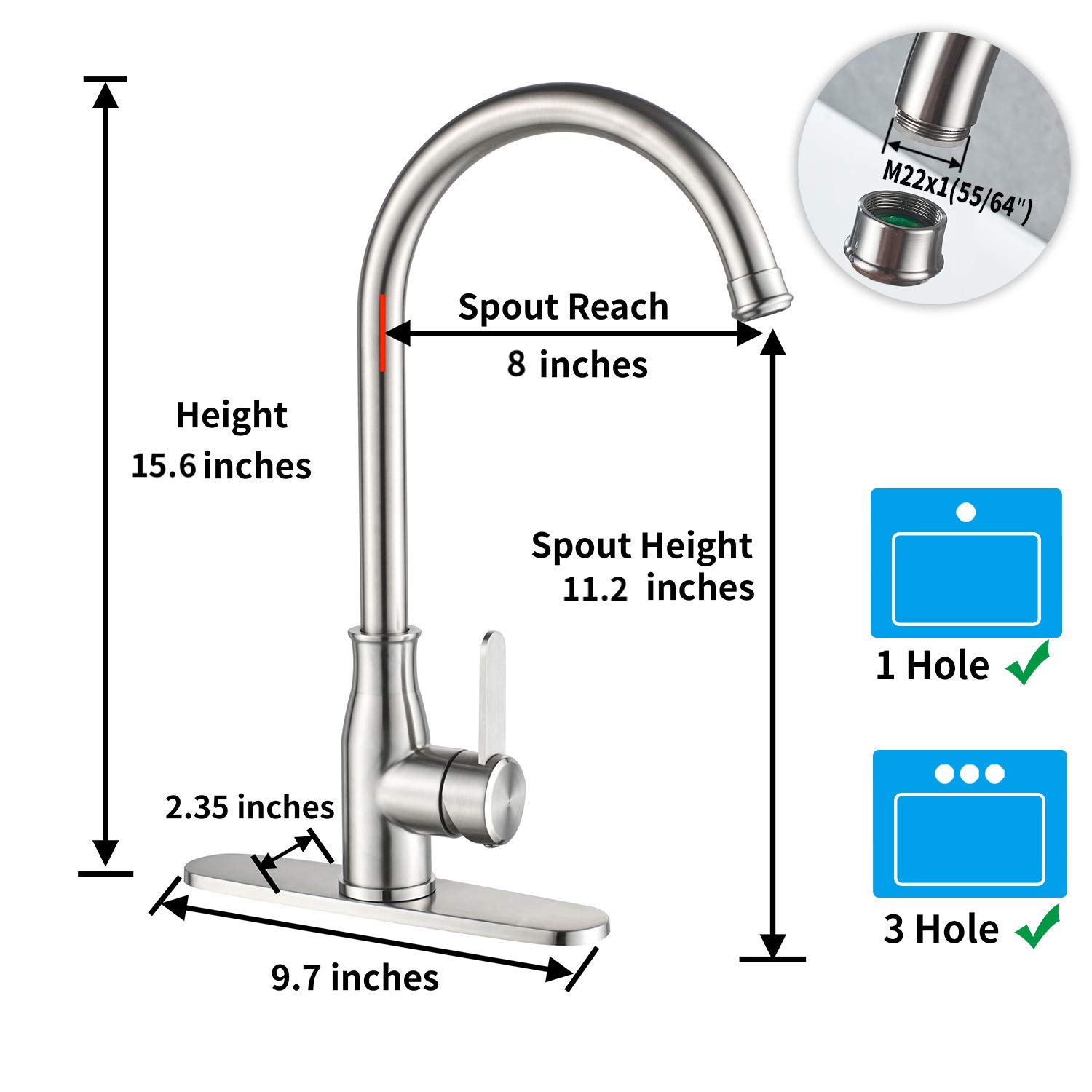 Brushed Nickel Single Handle High Arc Kitchen Faucet - Stainless Steel Modern Sink Faucet for Commercial Bar & Home Kitchen - Perfect for Washing Dishes, Filling Pots & Cleaning Veggies