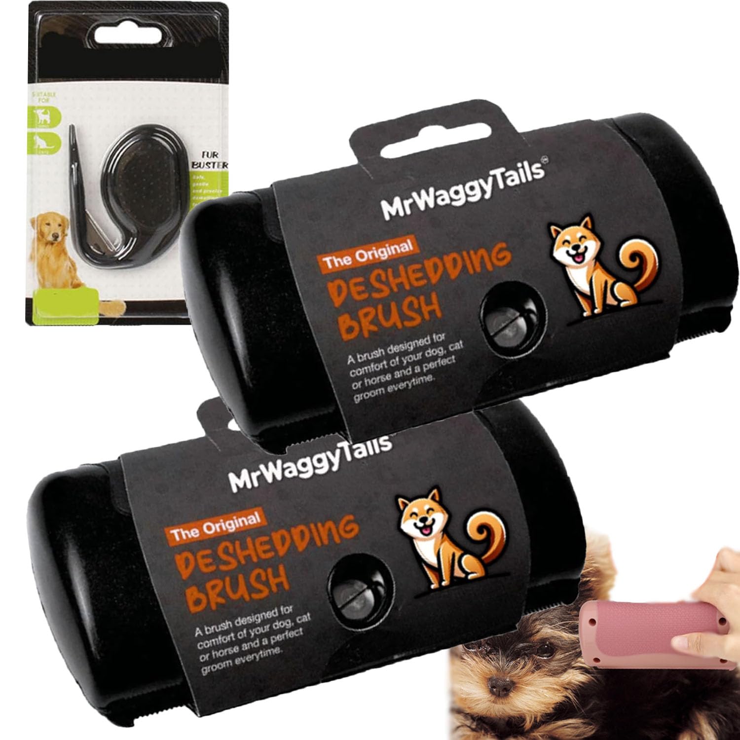 Mr Waggy Tails Deshedding Brush for Dogs & Cats - 2pcs, Perfect for Short Hair Pets at Home